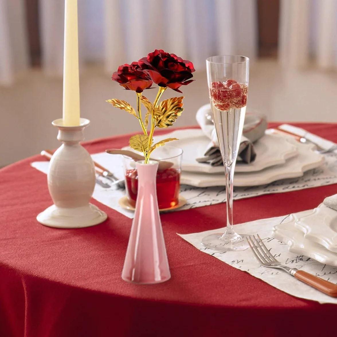 Rosa Fiore Artificiale Placcato e Base, Rosa Eterna Regalo per Donna San Valentino