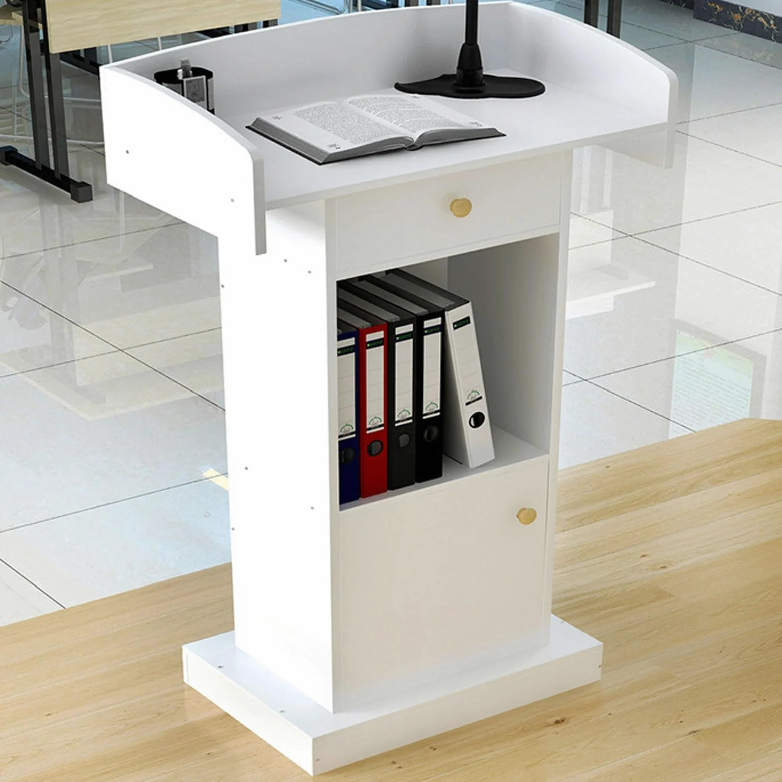 Podio in Legno Leggio con Cassetto,pulpito per Conferenze Robusto E Durevole, Pulpiti da Chiesa Portatili Podio per Chiese, Aule, Seminari, caffè, Matrimoni (Color : White)
