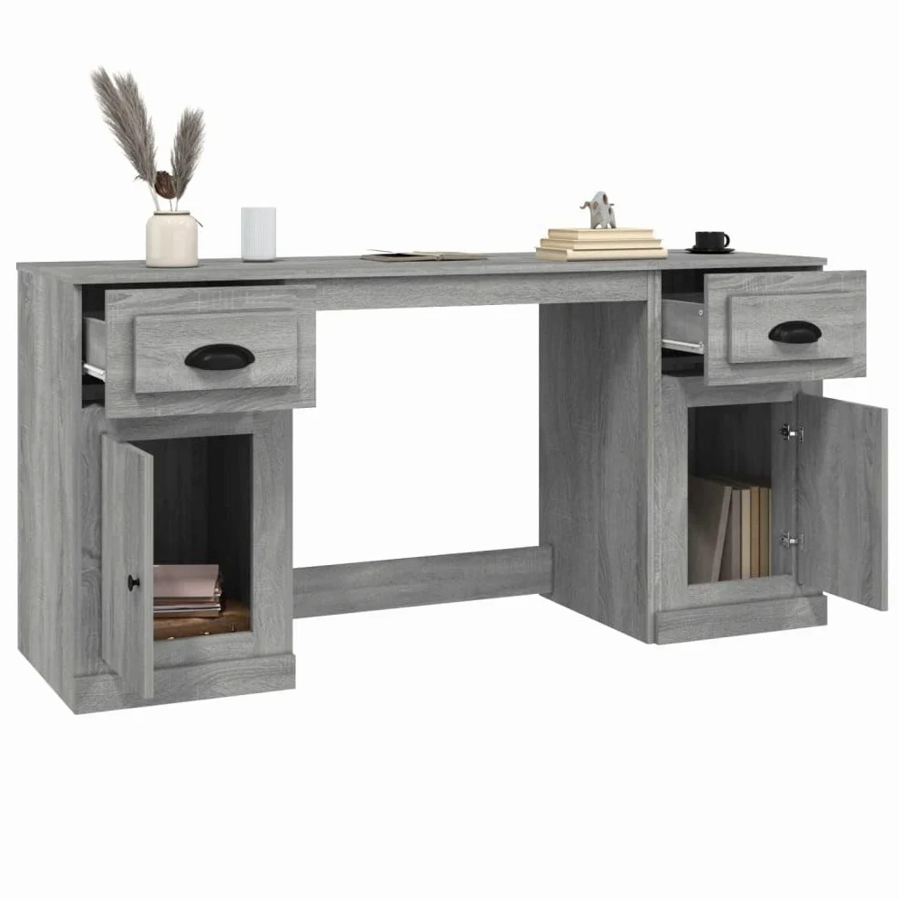 Scrivania portaoggetti grigio Sonoma, in legno Sonoma, 154,5 x 50 x 75 cm, tavolo da ufficio con armadio, scaffale, cassetto per raccoglitori e documenti sul posto di lavoro