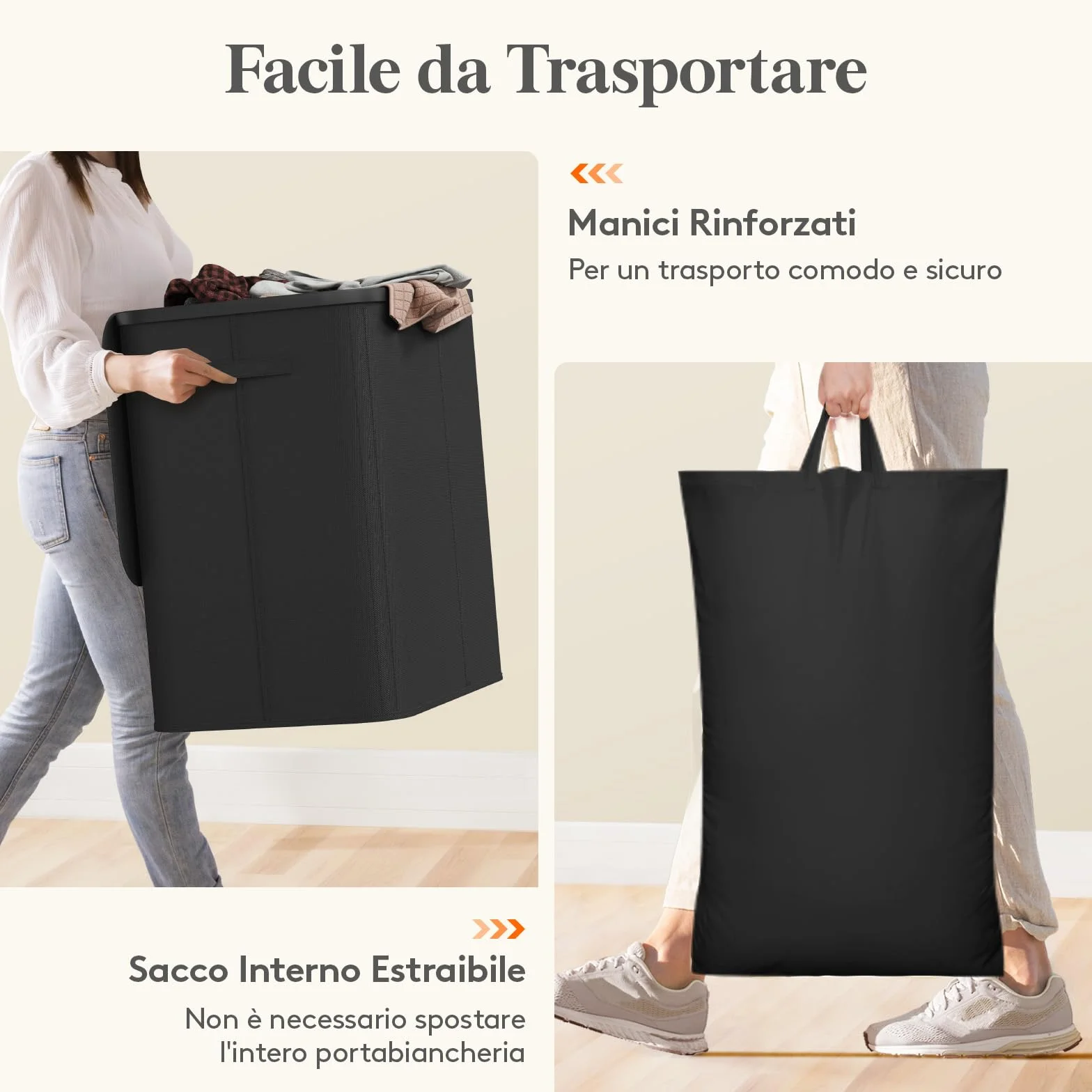 Lifewit Cesto Portabiancheria con Coperchio, Grande Portabiancheria Pieghevole a 3 Scomparti con Sacchi Rimovibili, Laundry Basket per Camera da Letto, Bagno e Lavanderia, 150L, Nero
