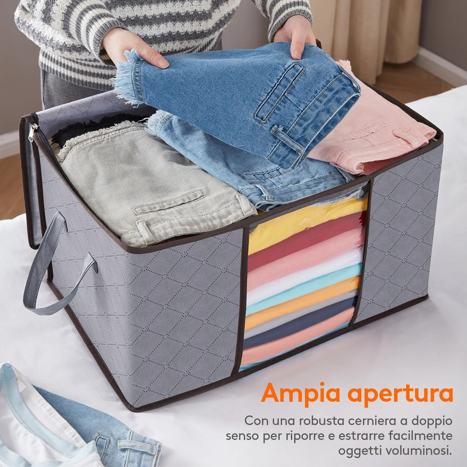 Lifewit Scatole per Vestiti, Contenitori per Armadio Pieghevole, Scatole per Armadio, Scatoloni trasloco, Organizzatore armadio per Vestiti, Coperte, Piumoni, Grigio Chiaro, 50 L, 4 Pezzi