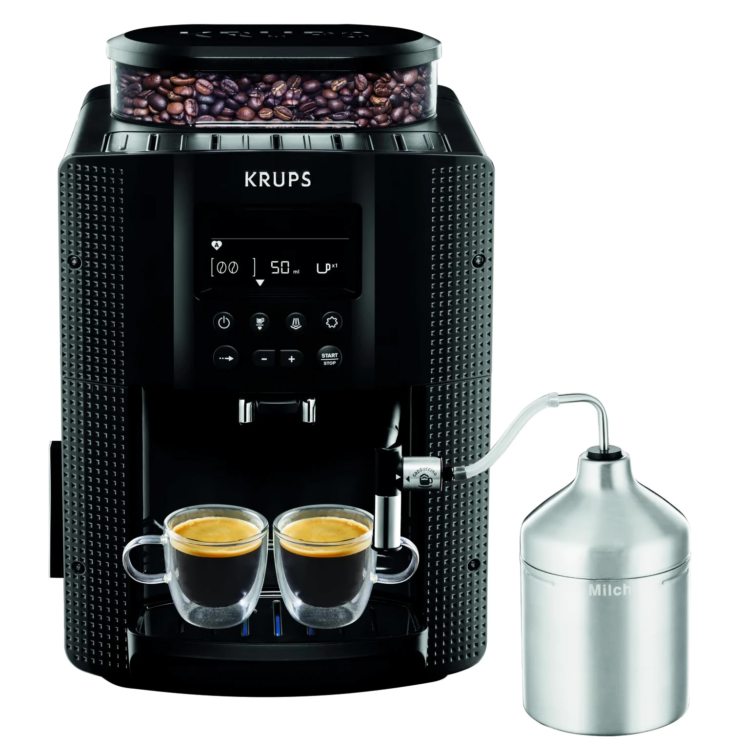Krups Macchina da caffè completamente automatica (1,8 l, 15 bar, display LCD, sistema cappuccino automatico) Zobel