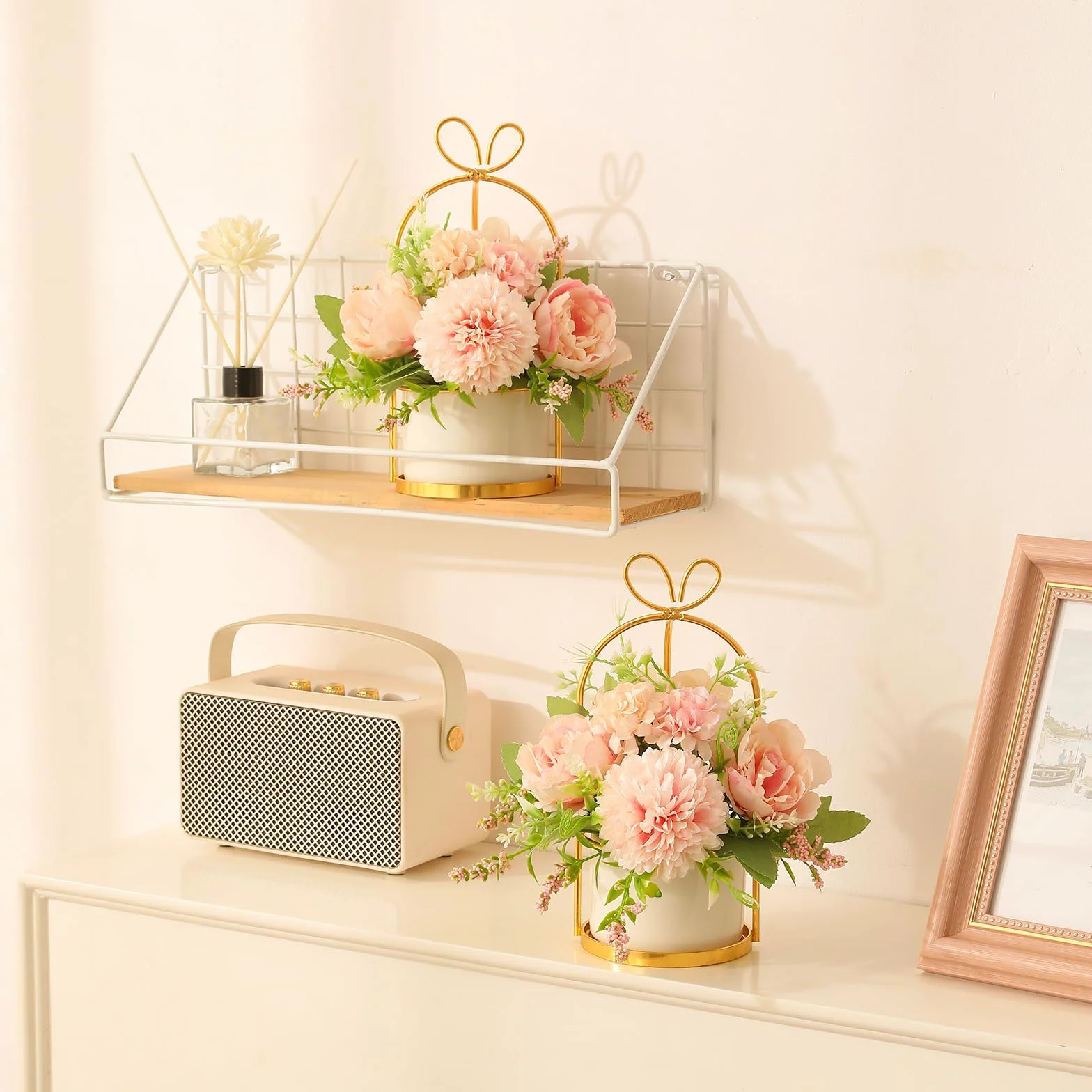 Fiori artificiali in seta con vaso, composizione floreale con ortensie e crisantemi, centrotavola, decorazione per la casa, scrivania e soggiorno, matrimoni