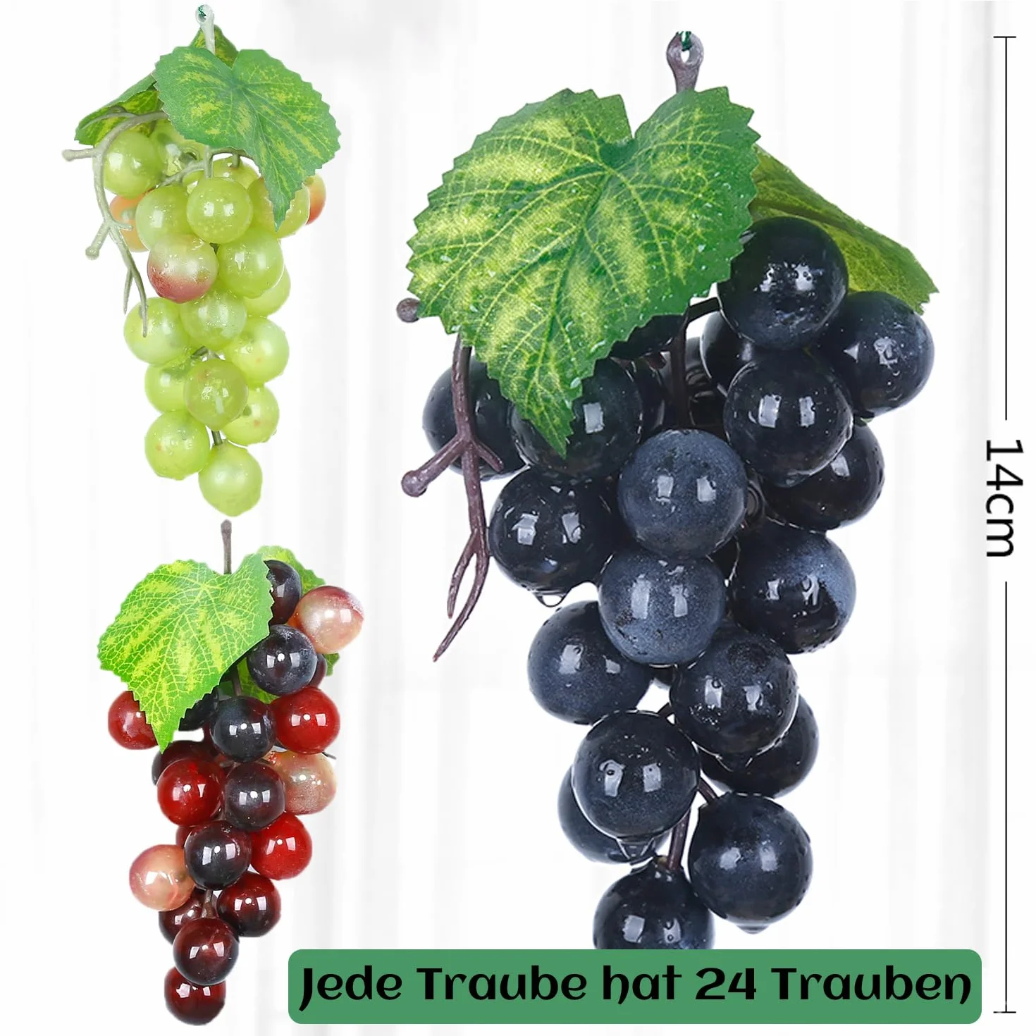 Uva Artificiale Finta, 3 Pezzi Grappoli Decorativi, Uva Plastica Decorazione Matrimonio Vetrina