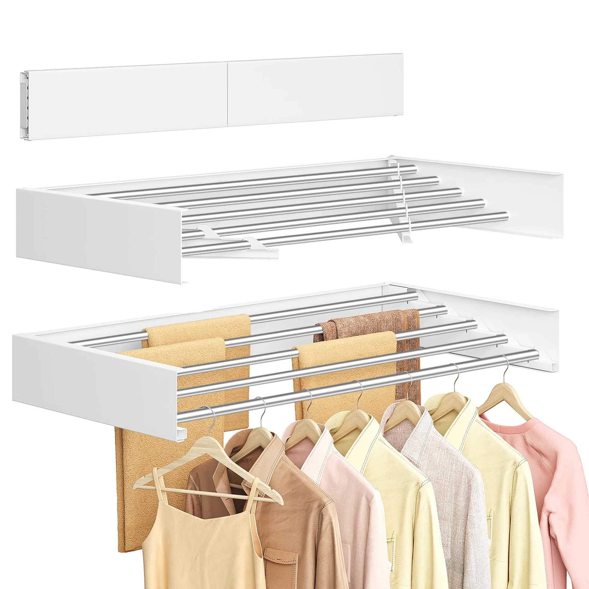 SONGMICS Stendibiancheria da Parete Pieghevole 5 Barre Alluminio 80 cm Bianco Opaco