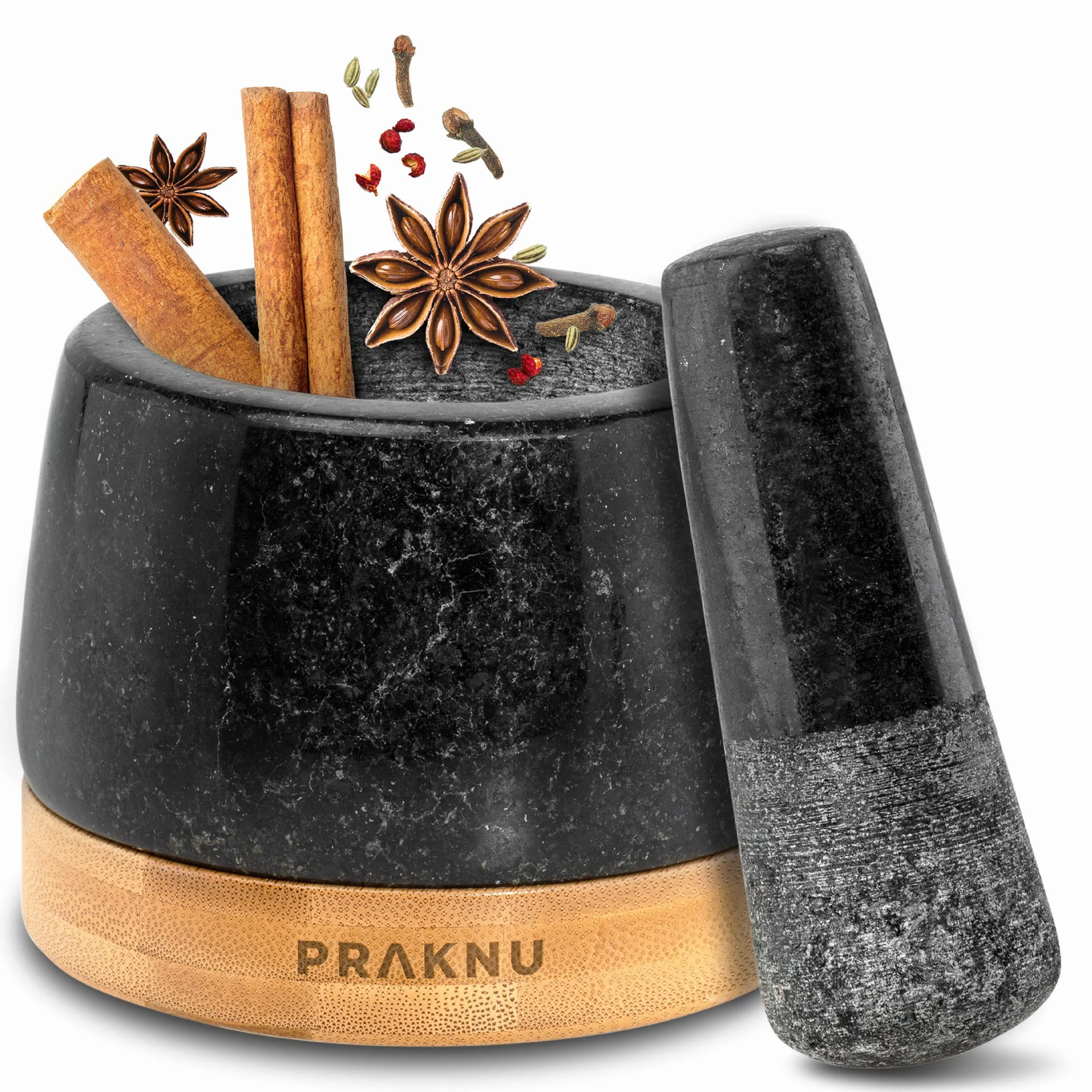 Mortaio con Pestello di Granito 120ml con Protezione per Superficie in Legno FSC®