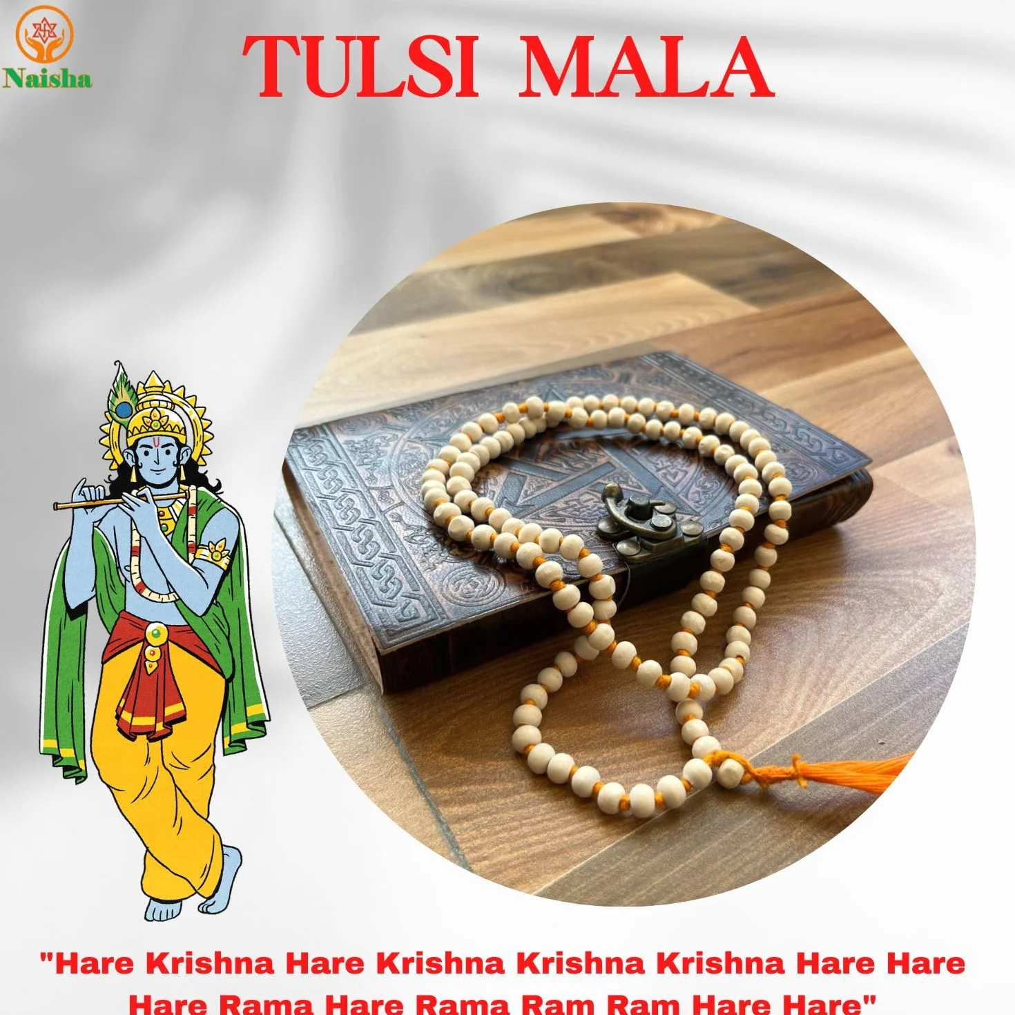 Naisha Confezione da 4 perline Tulsi Japa Mala, Kamal Gatta Mala (semi di loto), originali Vaijanti Mala e cristallo di agata Sphatik, 108+1 perline bianche