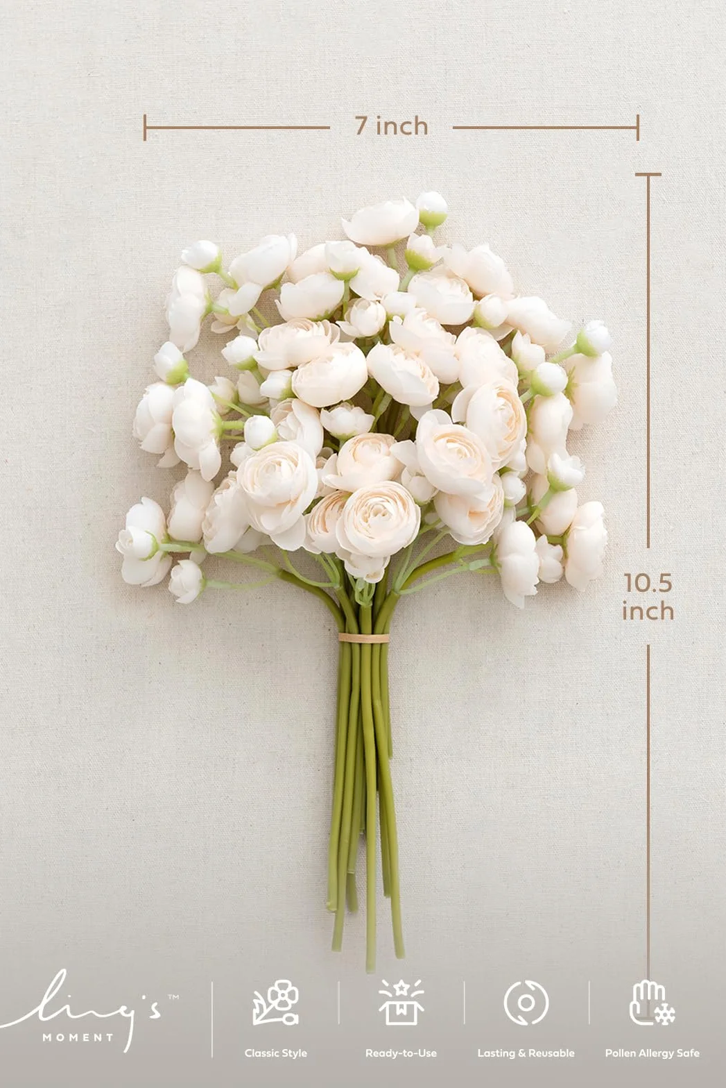 Ling's moment Ranuncolo artificiale, mini ranuncolo in finta seta, per bouquet fai da te, fiori finti per matrimoni, centrotavola, decorazioni per addio al nubilato, crema