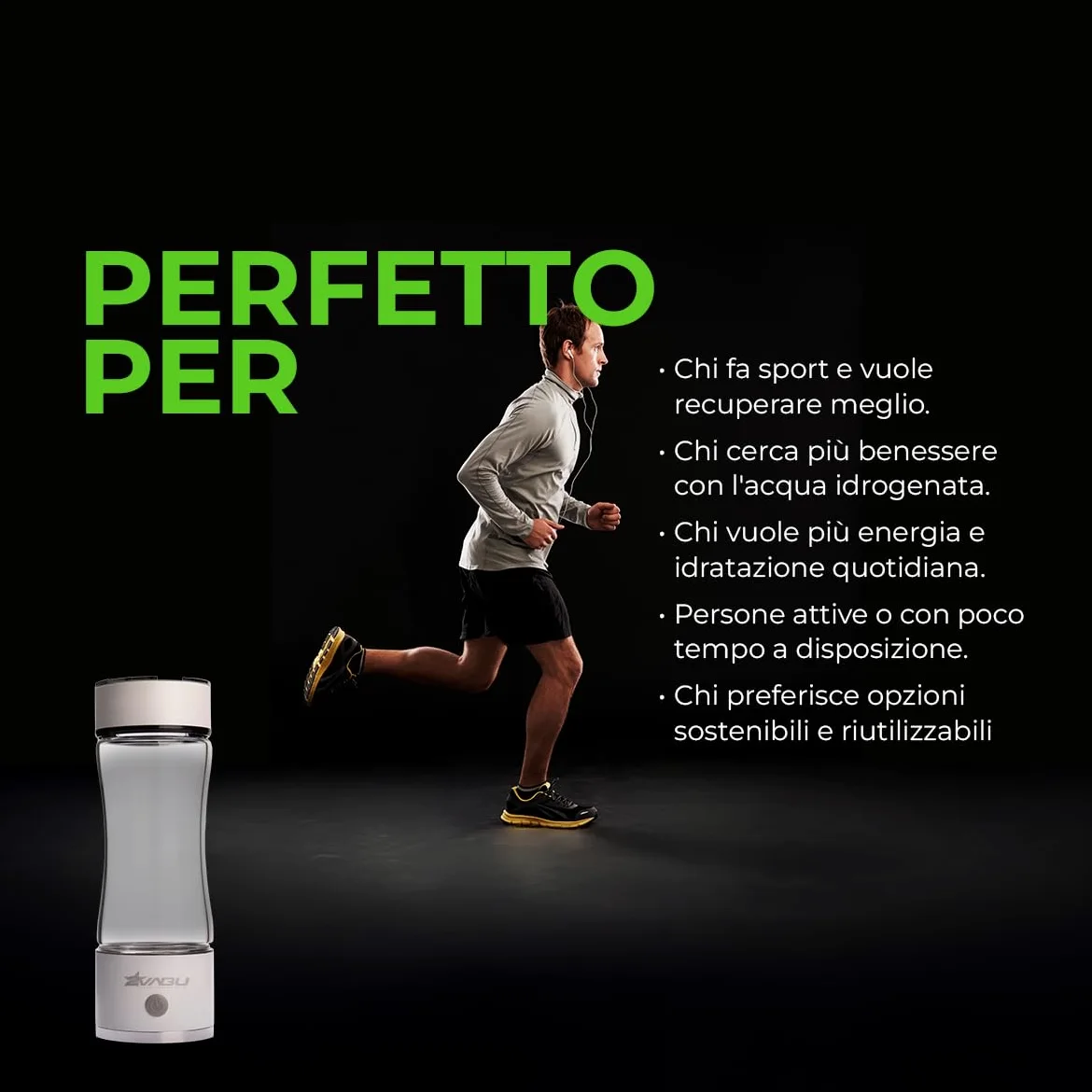 Molecular Curve – Borraccia Acqua Idrogenata Ricaricabile – 1300 PPB Idrogeno Molecolare – Ionizzatore Acqua con Tecnologia SPE e PEM – 450 ml