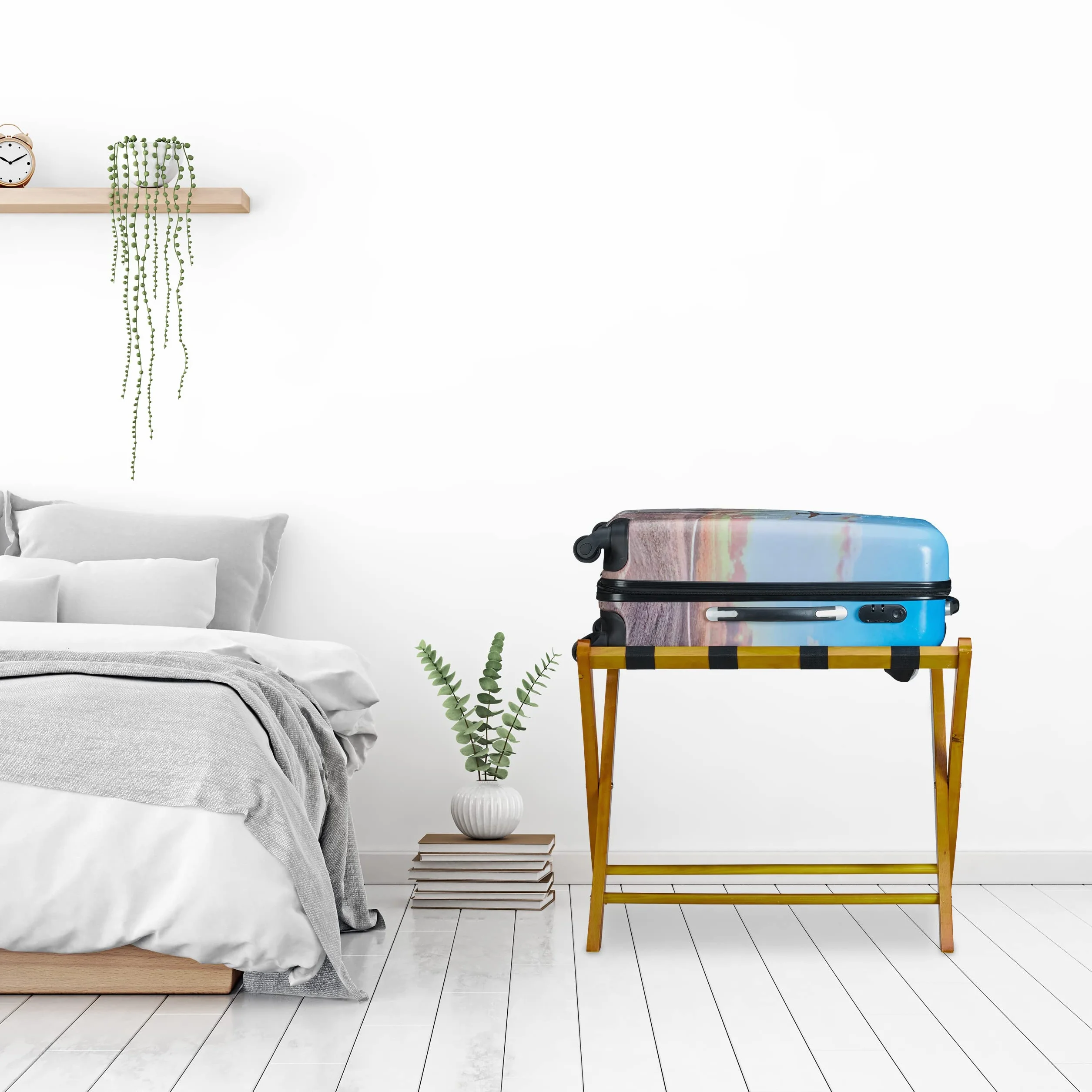Relaxdays Portavaligie Pieghevole Scaffale Legno 52,5x66,5x48cm Naturale