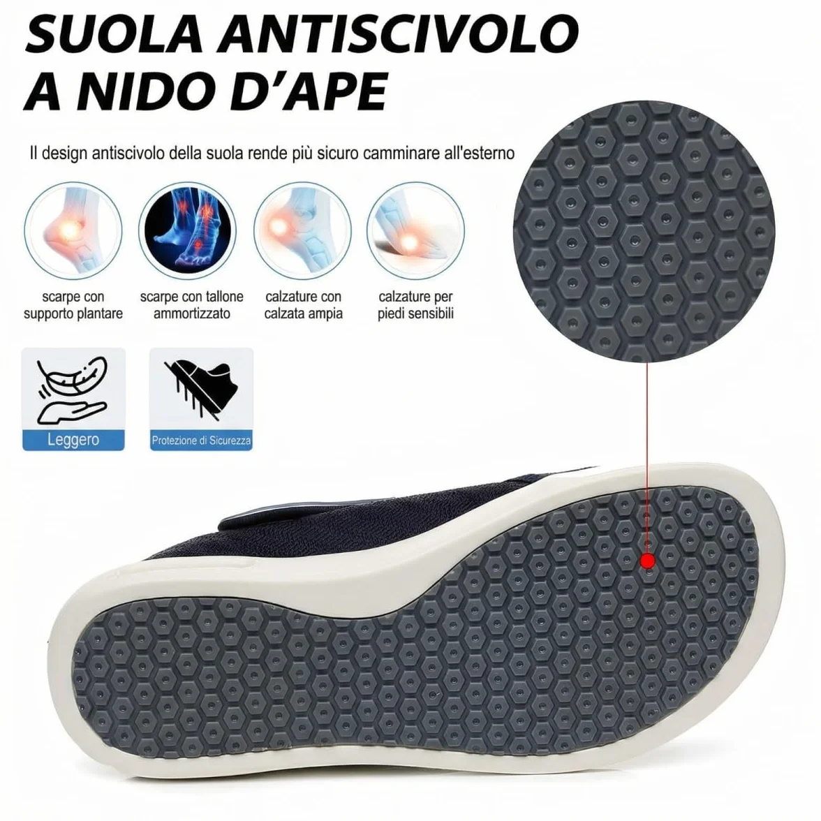 Scarpe Diabetiche Unisex con Chiusura a Strappo Regolabile, Scarpe Ortopediche Donna e Uomo Extra Larghe per Piedi Gonfi, Sensibili, Ideali per Anziani e Donne Incinte