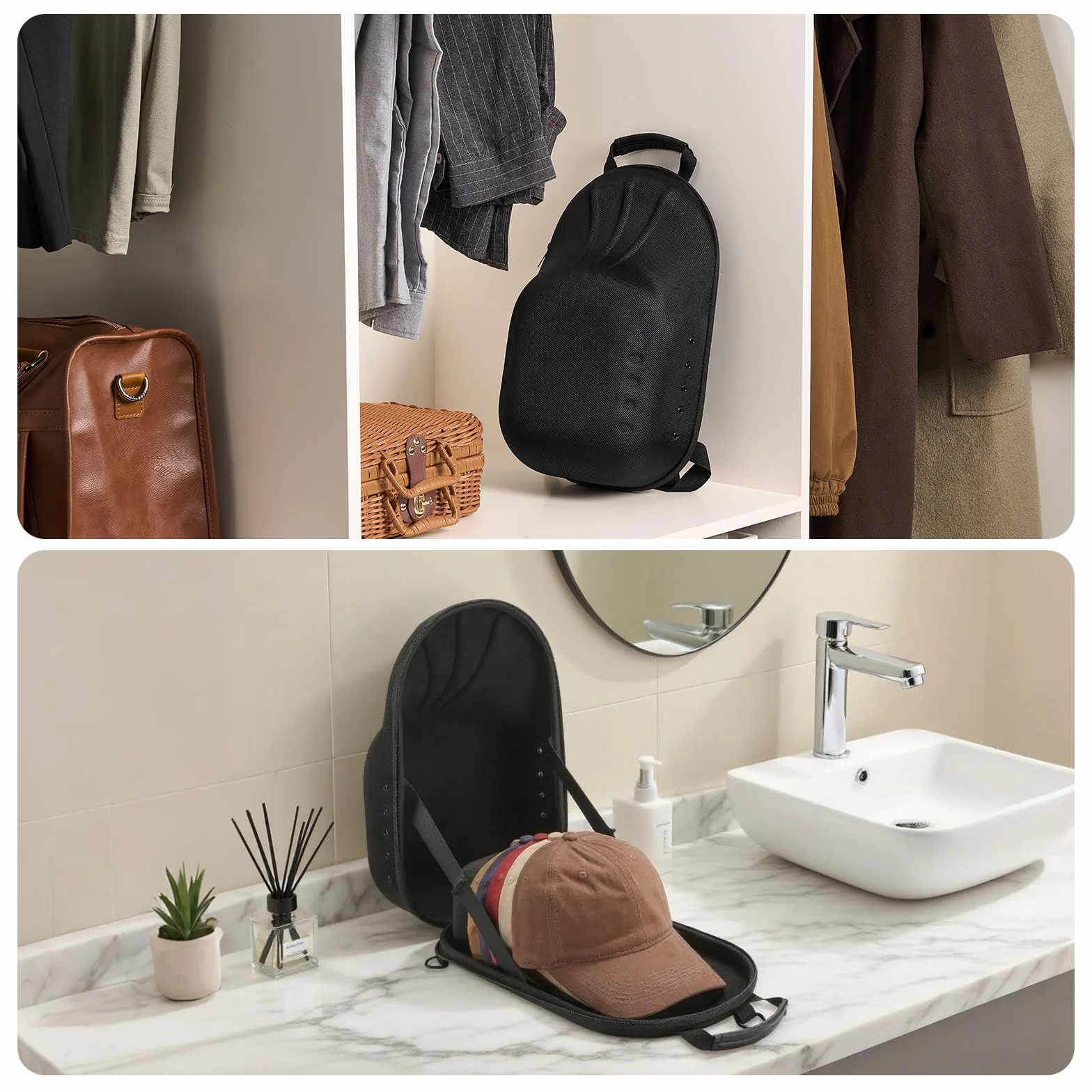 ProCase Porta Cappelli Custodia Rigida da Viaggio per Cappello Baseball, Organizer per Cappelli con Tracolla Regolabile, Nero