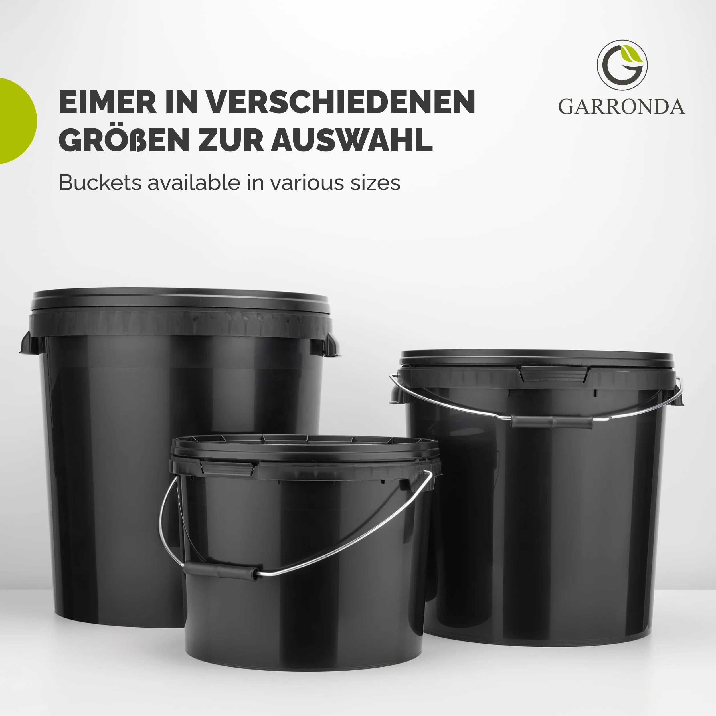 Garronda Secchio con coperchio 16 L per la conservazione di prodotti alimentari e chimici 5 Pezzi Nero GD-0104