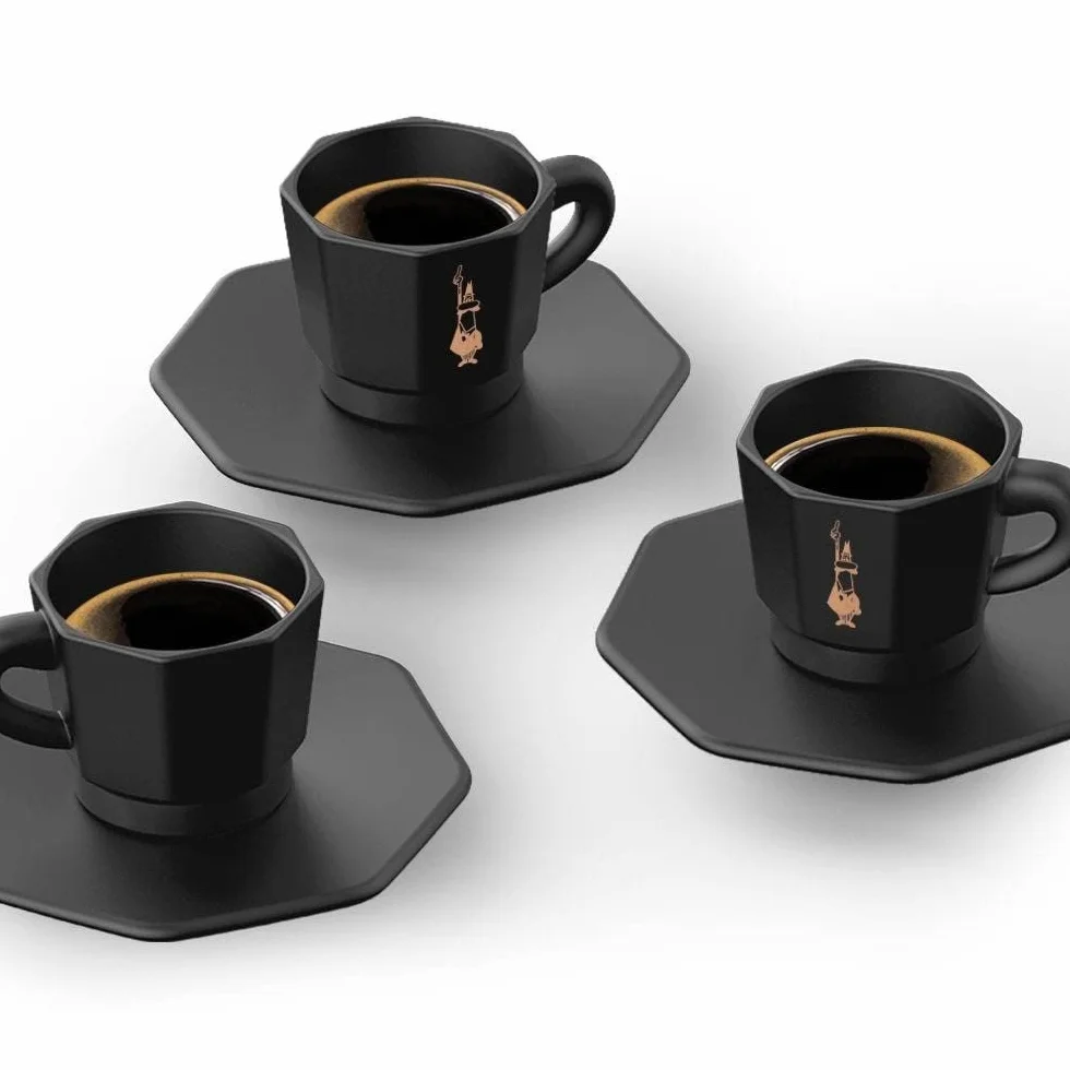 Bialetti Tazzine Ottagonali Porcellana Nero-Oro Rosa 75 Unità