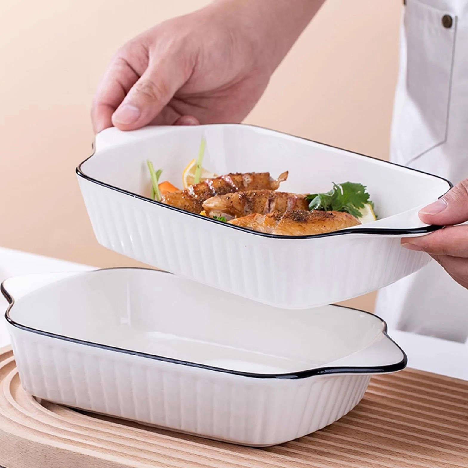 Set da 4 pirofile piccole in ceramica di alta qualità con manici, adatte per forno, microonde e friggitrice ad aria, perfette per gratin, pasta, dessert e altro. Piccola pirofila per 1 persona