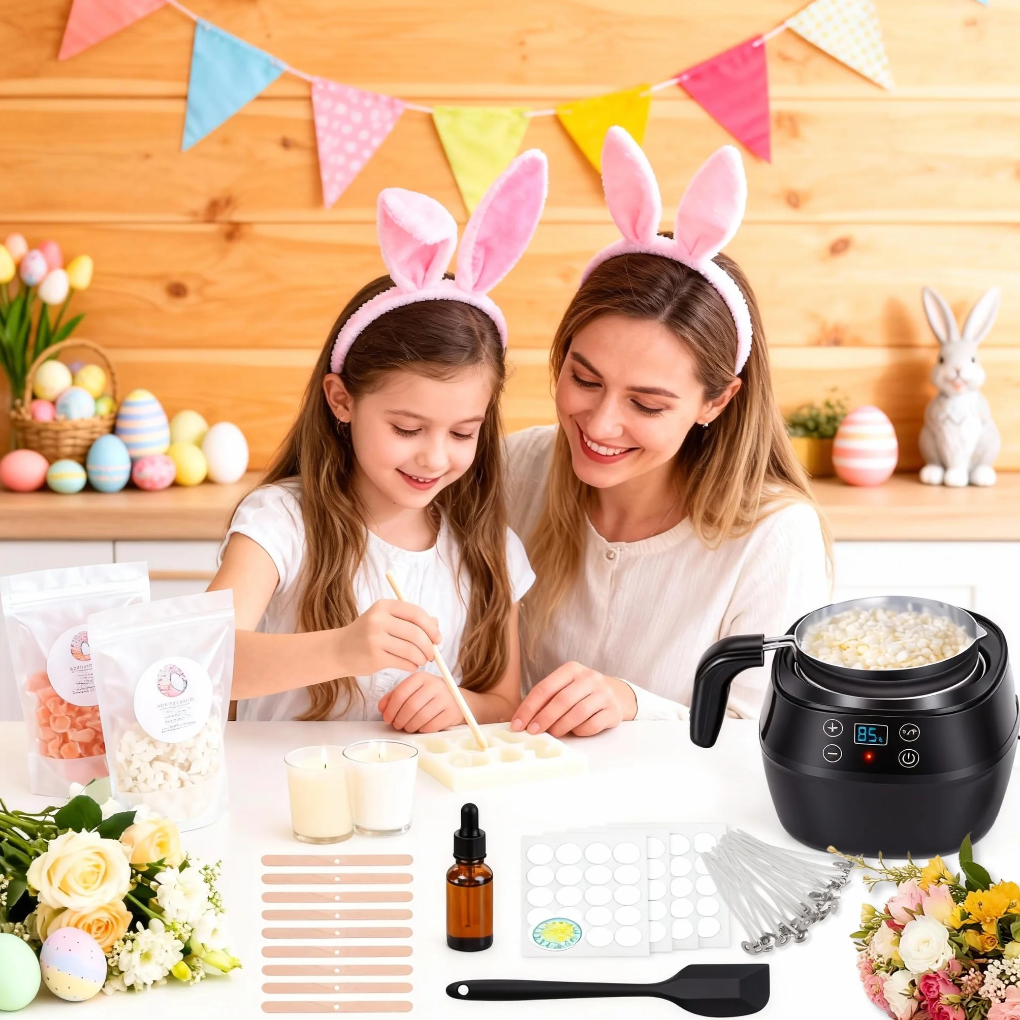 Sciogliera Cera Elettrica 150W con Display LED Digitale, Pentola per Fusione Cera, Stoppini e Cucchiaio