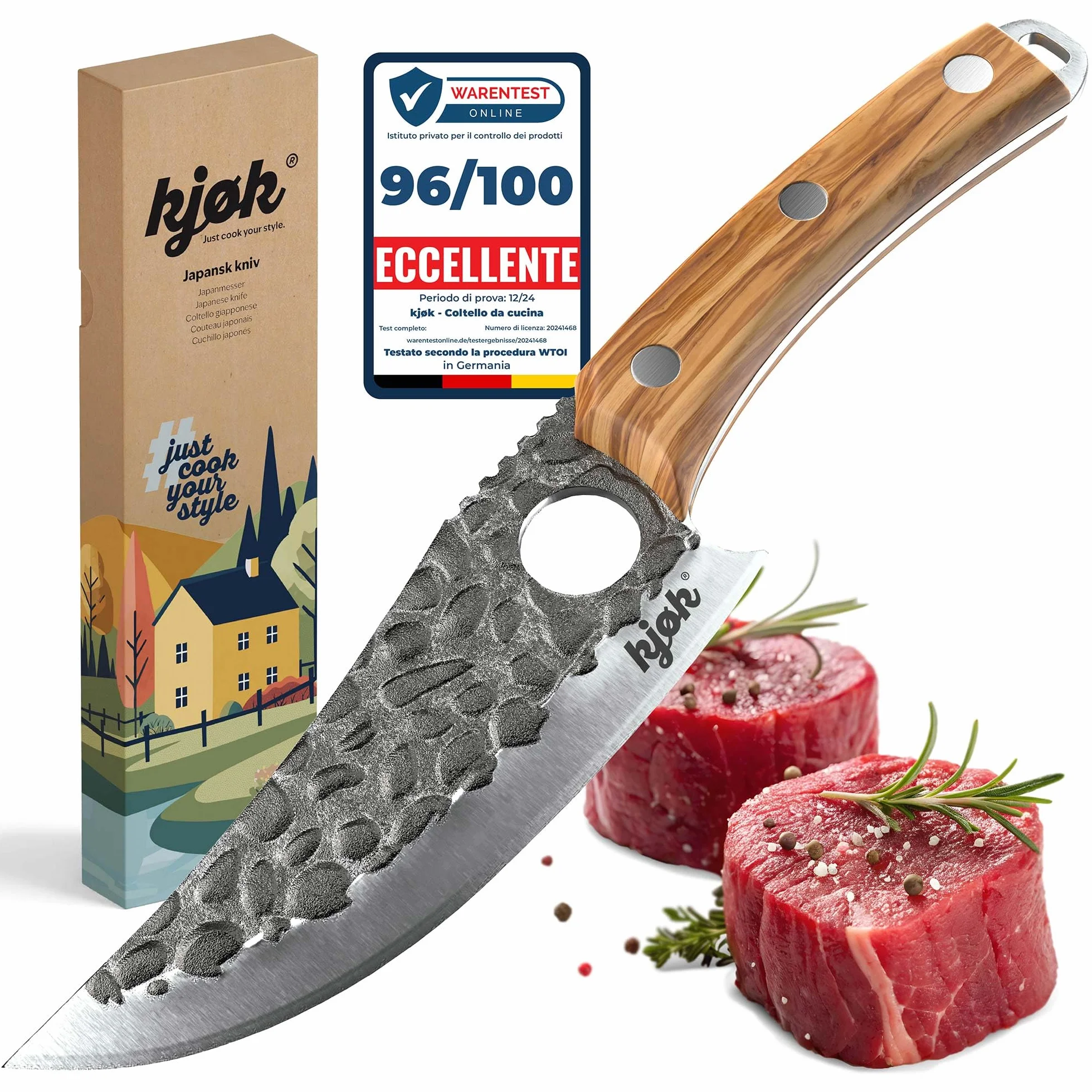 Coltello da cucina Premium kjøk 148 mm 56 HRC 15° manico legno d'ulivo stile giapponese