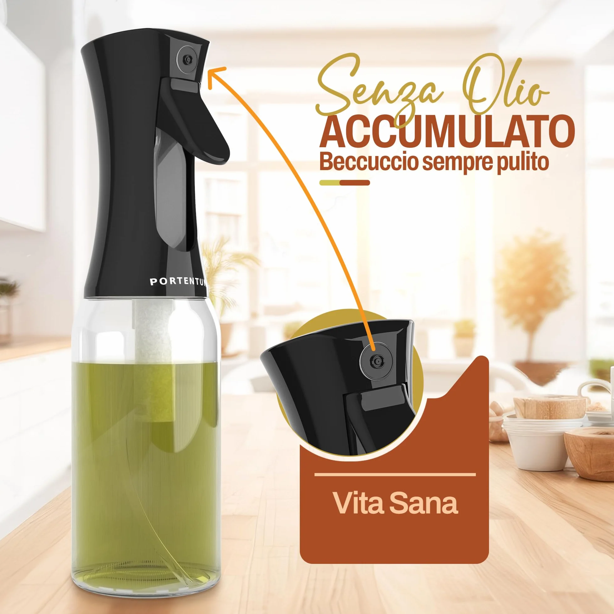 PORTENTUM Spruzzino olio per friggitrice aria 300ml Spray Olio Cucina Antigoccia