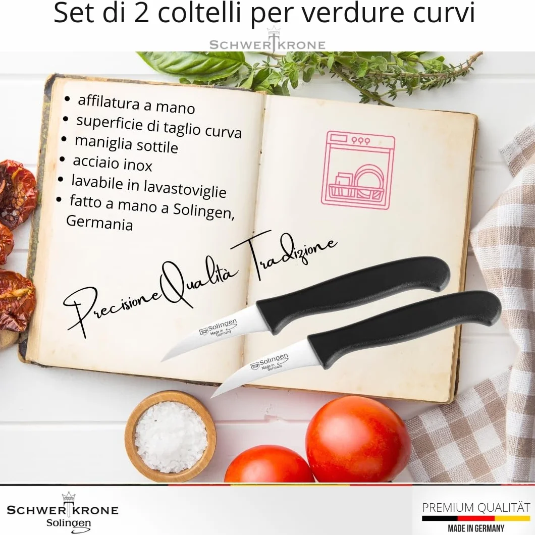 Schwertkrone Coltelli da Cucina Solingen Acciaio Inox Spelucchino Curvo