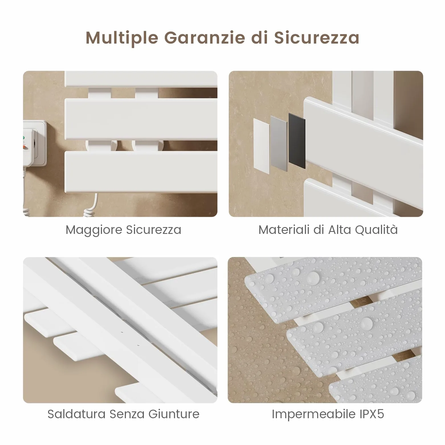 EMKE Scaldasalviette Elettrico 1000x500mm 320W Bianco, Lato Sinistro con Schermo Tattile, Controllo Wi-Fi e Funzione Timer