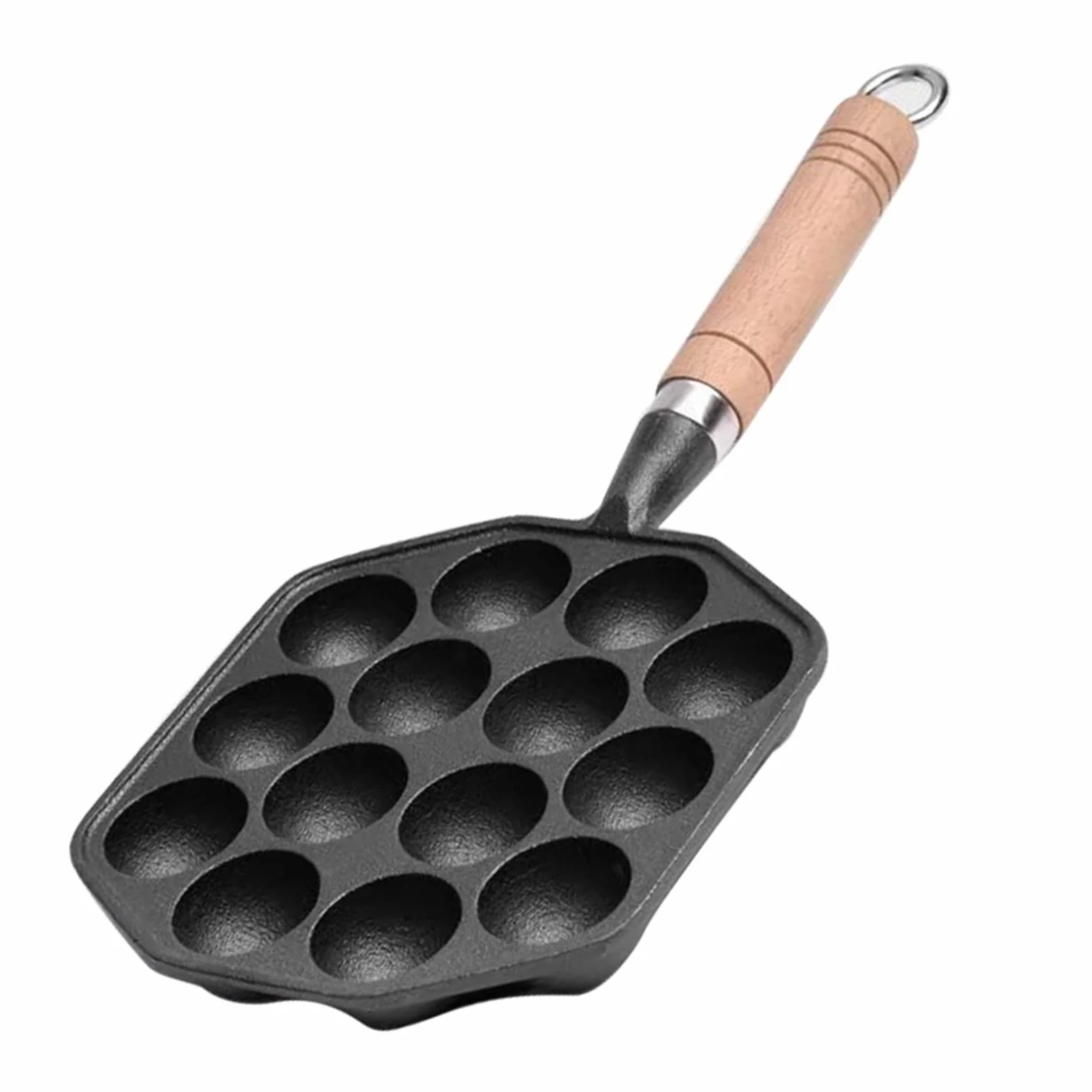 Antiaderente Ghisa Takoyaki Pan 14 Fori con Manico Staccabile