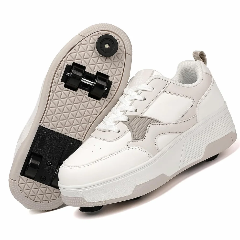 Scarpe con Rotelle Bambini 2-in-1 Sneakers con Ruote Retrattili, Scarpe da Skateboard e Pattini a Rotelle per Bambini Ragazzi Ragazze