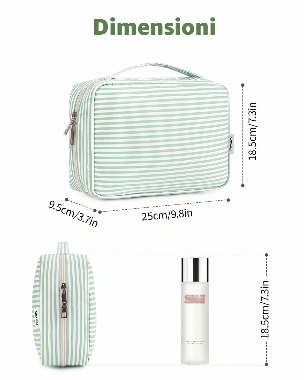 Narwey Beauty Case da Viaggio Appendere Borsa Toilette Wash Bag Travel Kit Trousse Trucchi Donna Uomo (Striscia Verde Menta)
