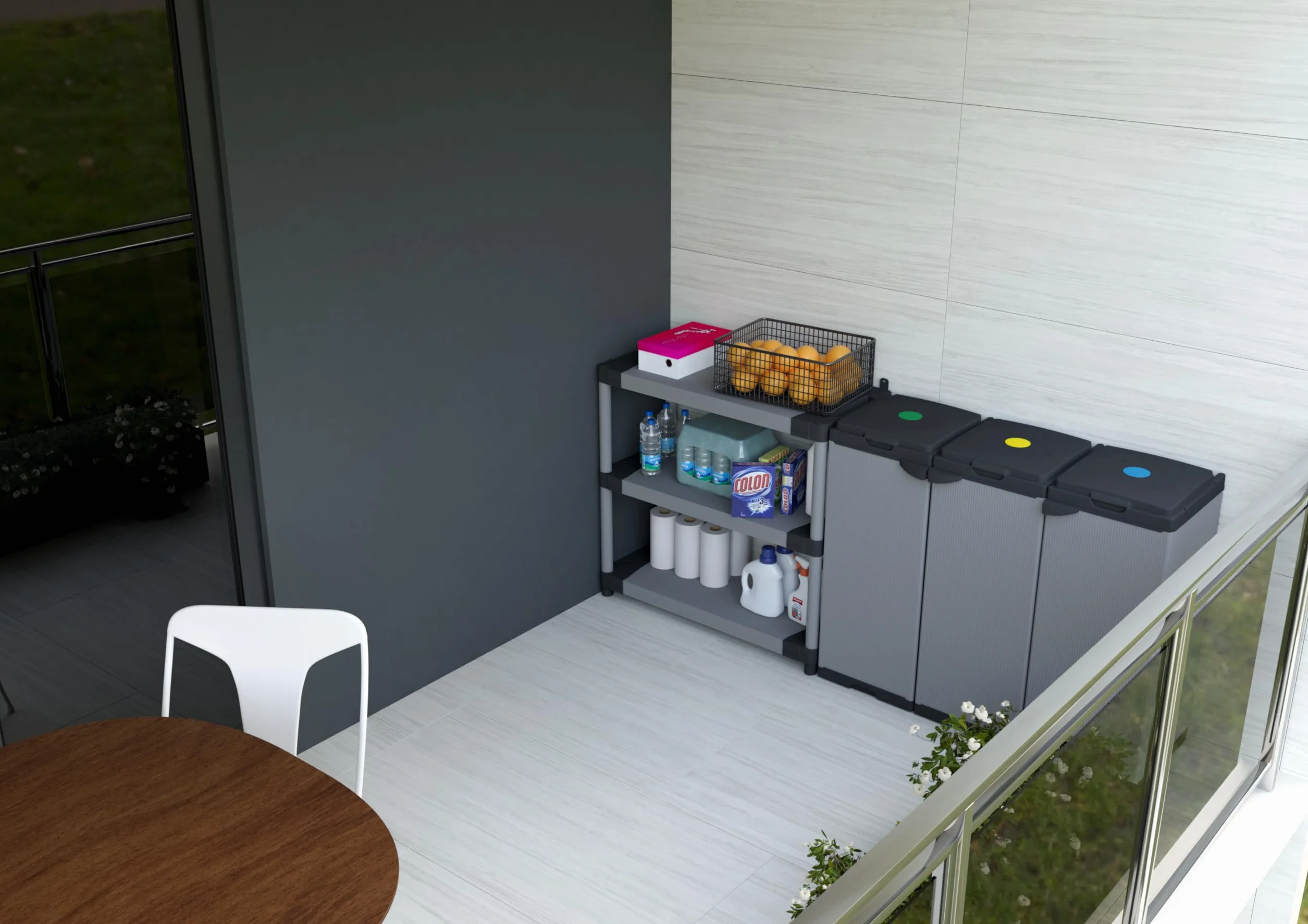 Adventa: Mobile Portasacco Tris per Raccolta differenziata in Plastica, Facile da Montare, Modular System, adatto a Sacchi da 80-110 L, 102L x 38P x 87H cm