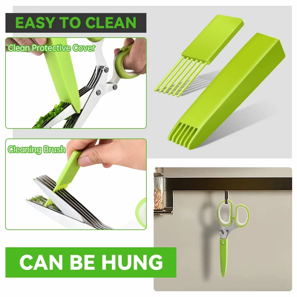 Forbici per Erbe Aromatiche, Forbici da Cucina a 5 Lame in Acciaio Inox con Manico Ergonomico, Forbici da Cucina con Pettine Pulizia per Tritare Basilico, Erba Cipollina, Origano, Rosmarino