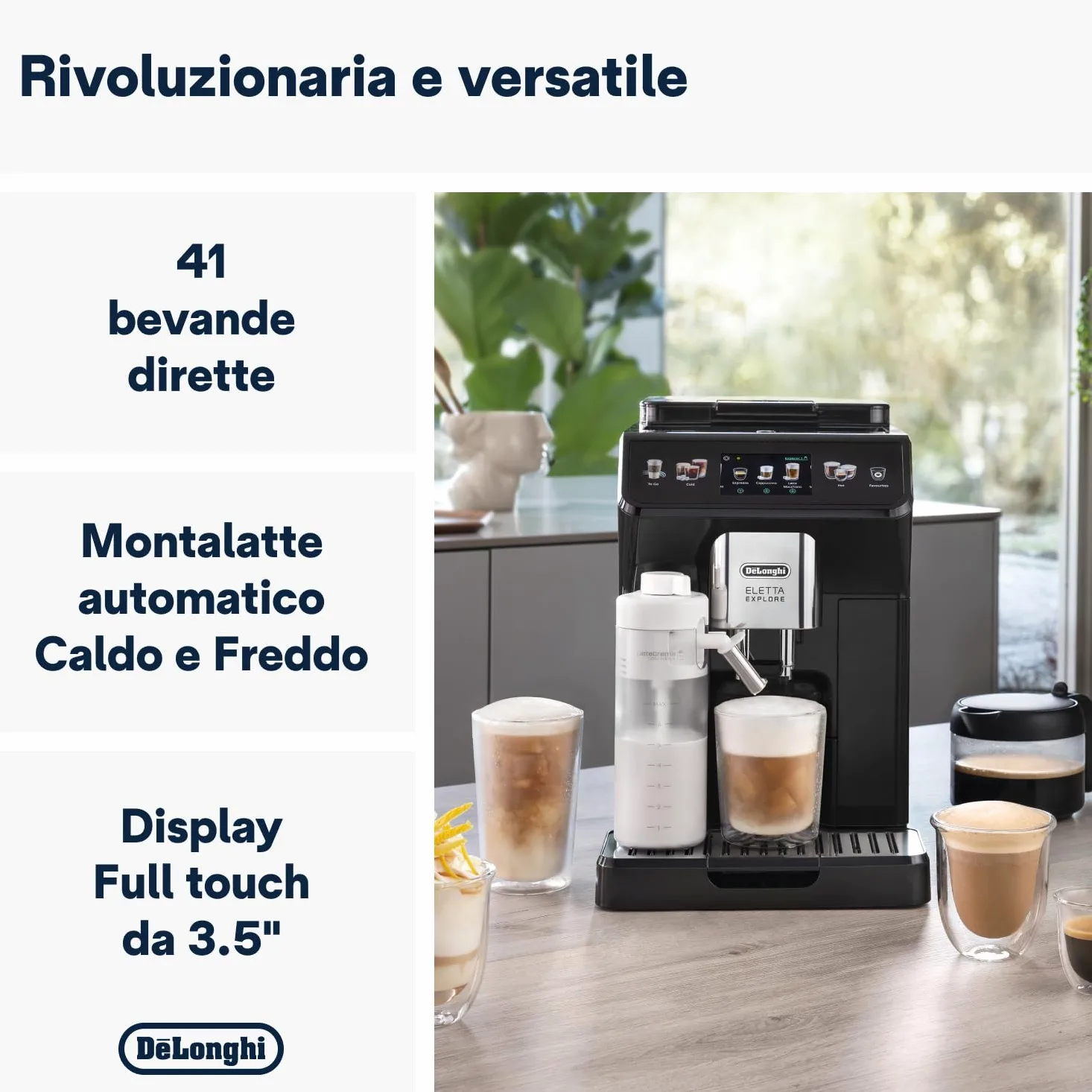 De’Longhi Eletta Explore – Perfetto Macchina da Caffè Automatica, LatteCrema Montalatte Automatico, 50 Bevande in un Solo Tocco, Display Touch a Colori, Grigio Scuro (ECAM452.57.G)
