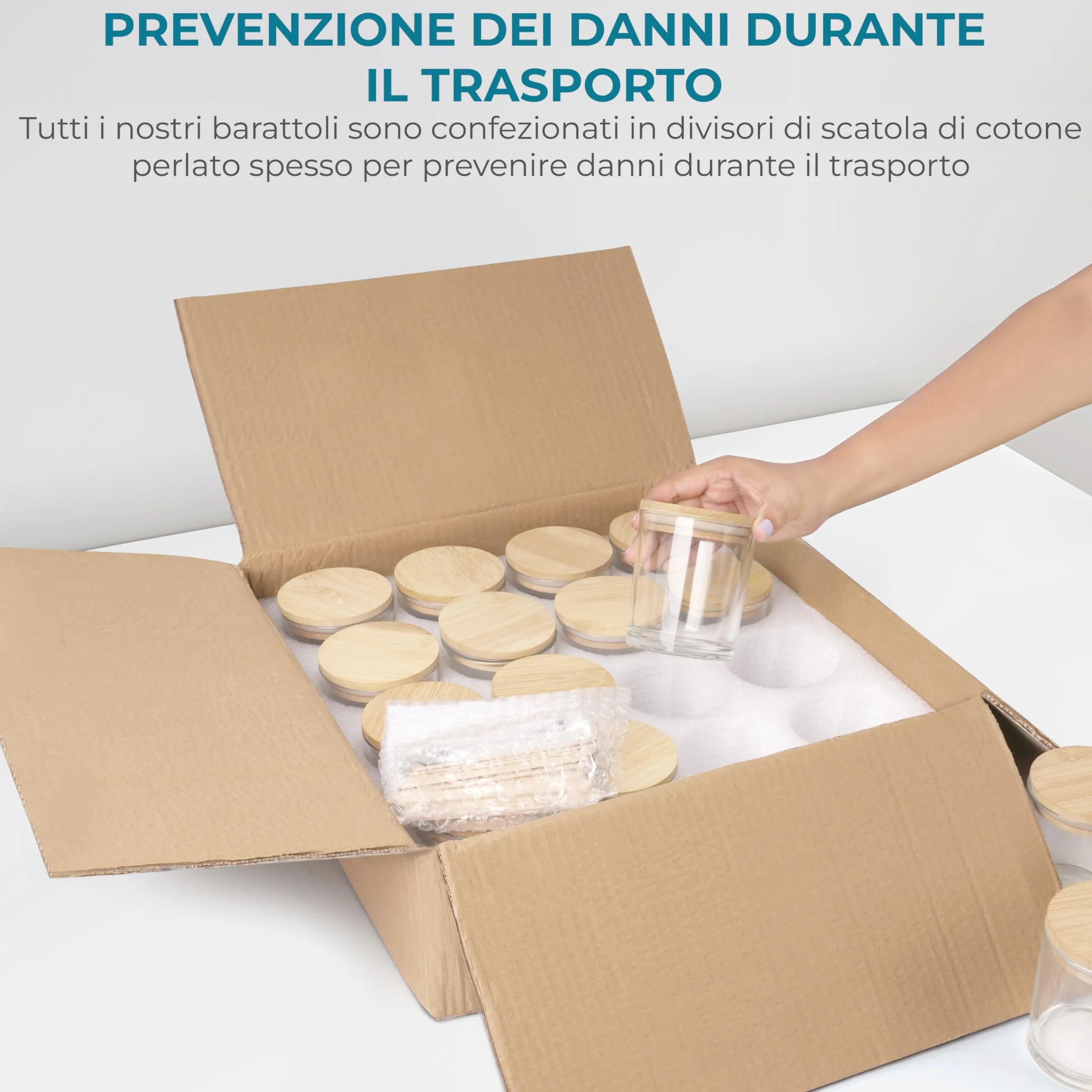 Winter Shore Barattolo di Vetro 300 ml con Coperchio di Bambù 16 Pezzi Kit per Candele