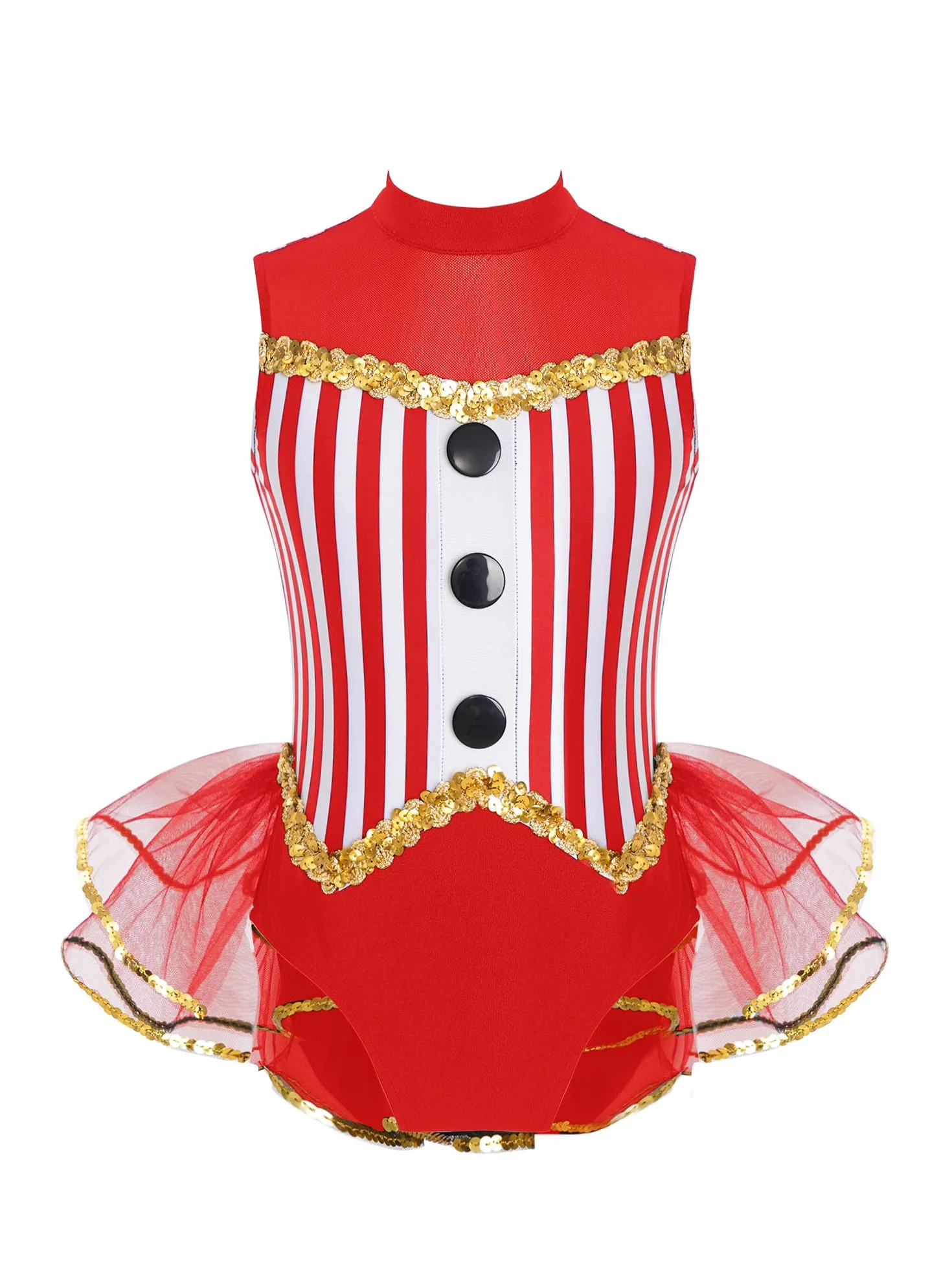 Bambina Senza Maniche Tuta Da Ginnastica A Strisce Costume Da Danza Body Con Gonna Tutu Circo Clown Cosplay Abiti Per Feste