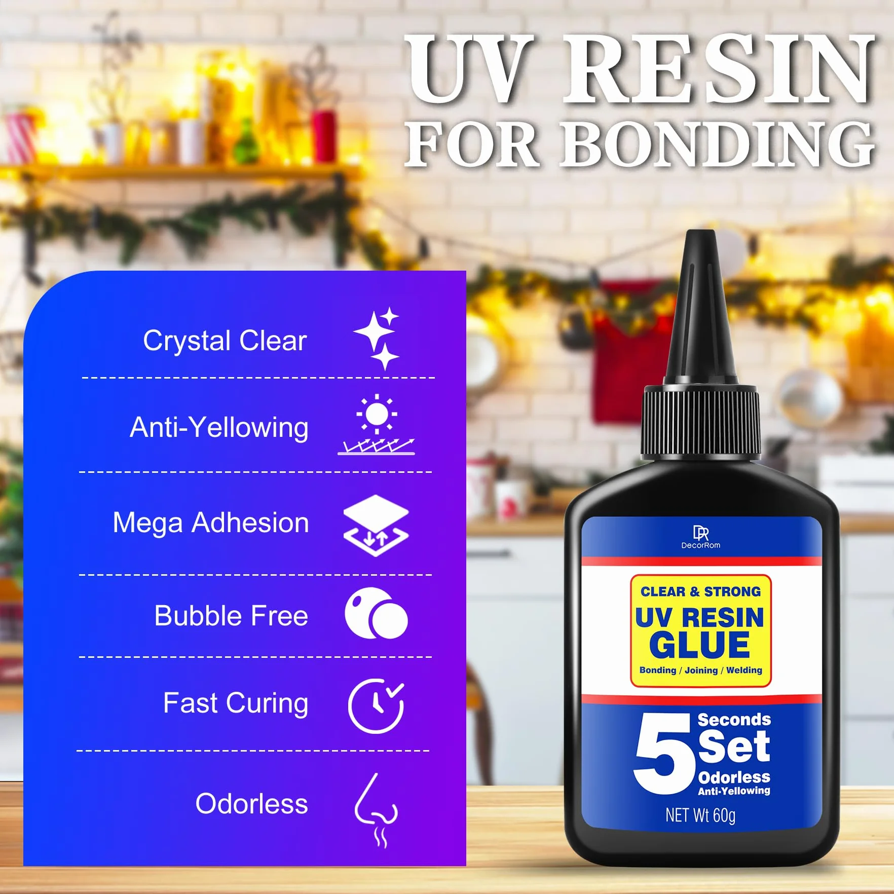 Kit Resina UV 60g con Luce 395nm - Colla UV Professionale per Gioielli, Riparazioni Plastica/Vetro - Polimerizzazione in Secondi, Adesione Forte Senza Bolle - Ideale per DIY e Lavorazioni Artigianali