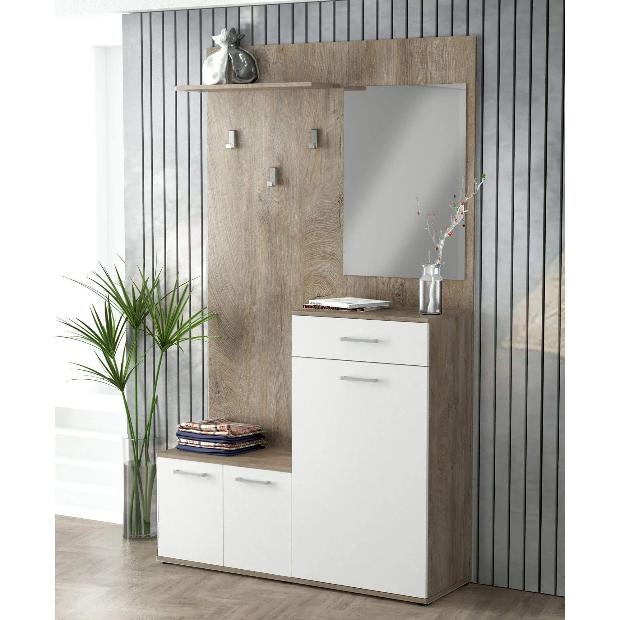 milani home Mobile Ingresso di Design Moderno con Appendiabiti Specchio e scarpiera