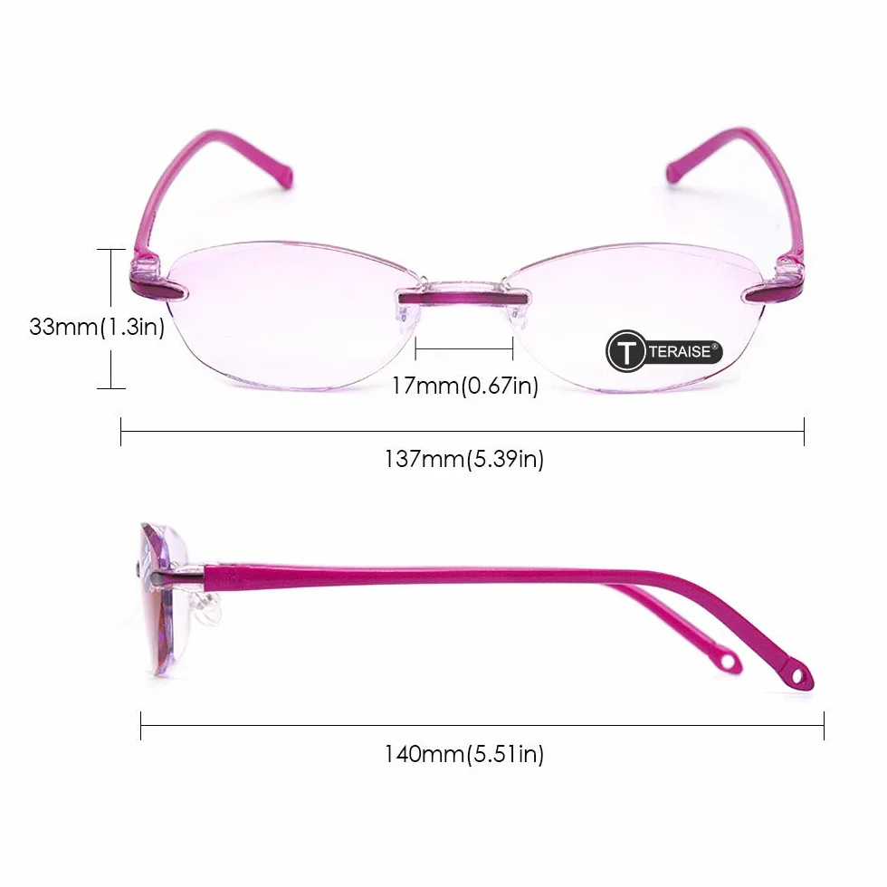 TERAISE Occhiali da lettura senza montatura Design taglio diamante Anti-Fatigue Lenti trasparenti