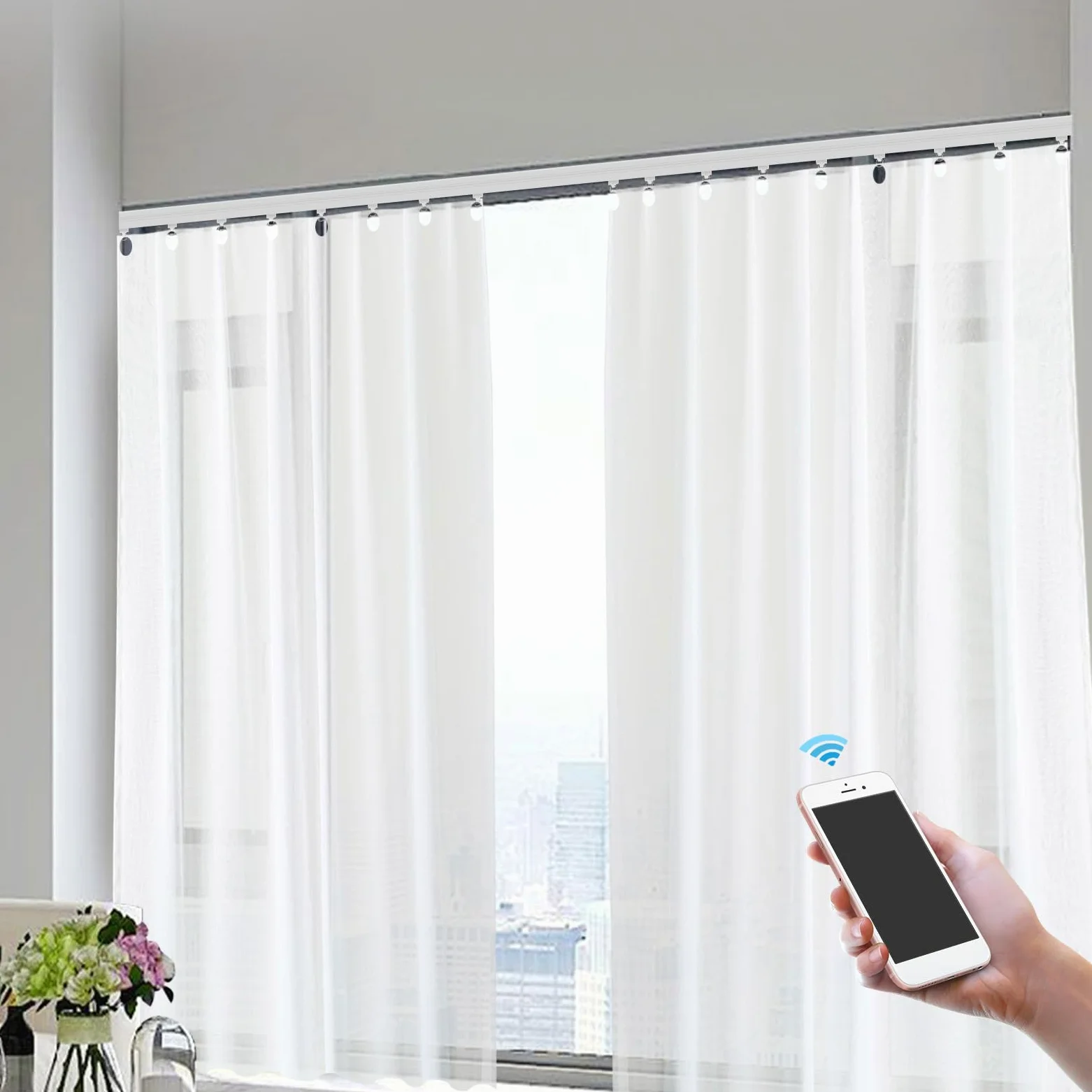 Binario per tende elettrico intelligente Tende Motorizzate 4,2 m Binario elettrico intelligente per tende collegabile tramite WIFI e ZIGBEE, con Telecomando