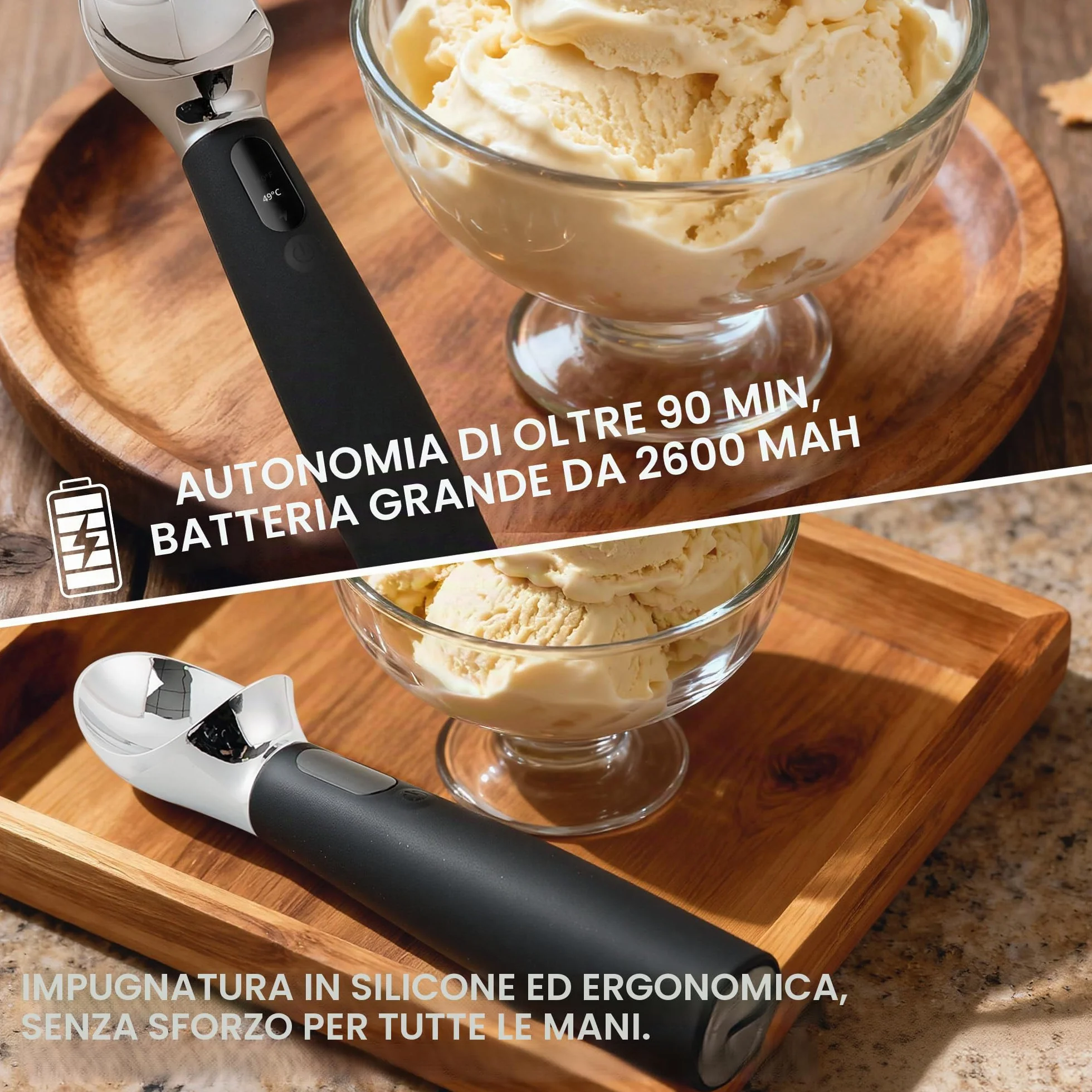 Paletta per gelato riscaldata ricaricabile 2600 mAh 3 livelli calore LED VRAIKO