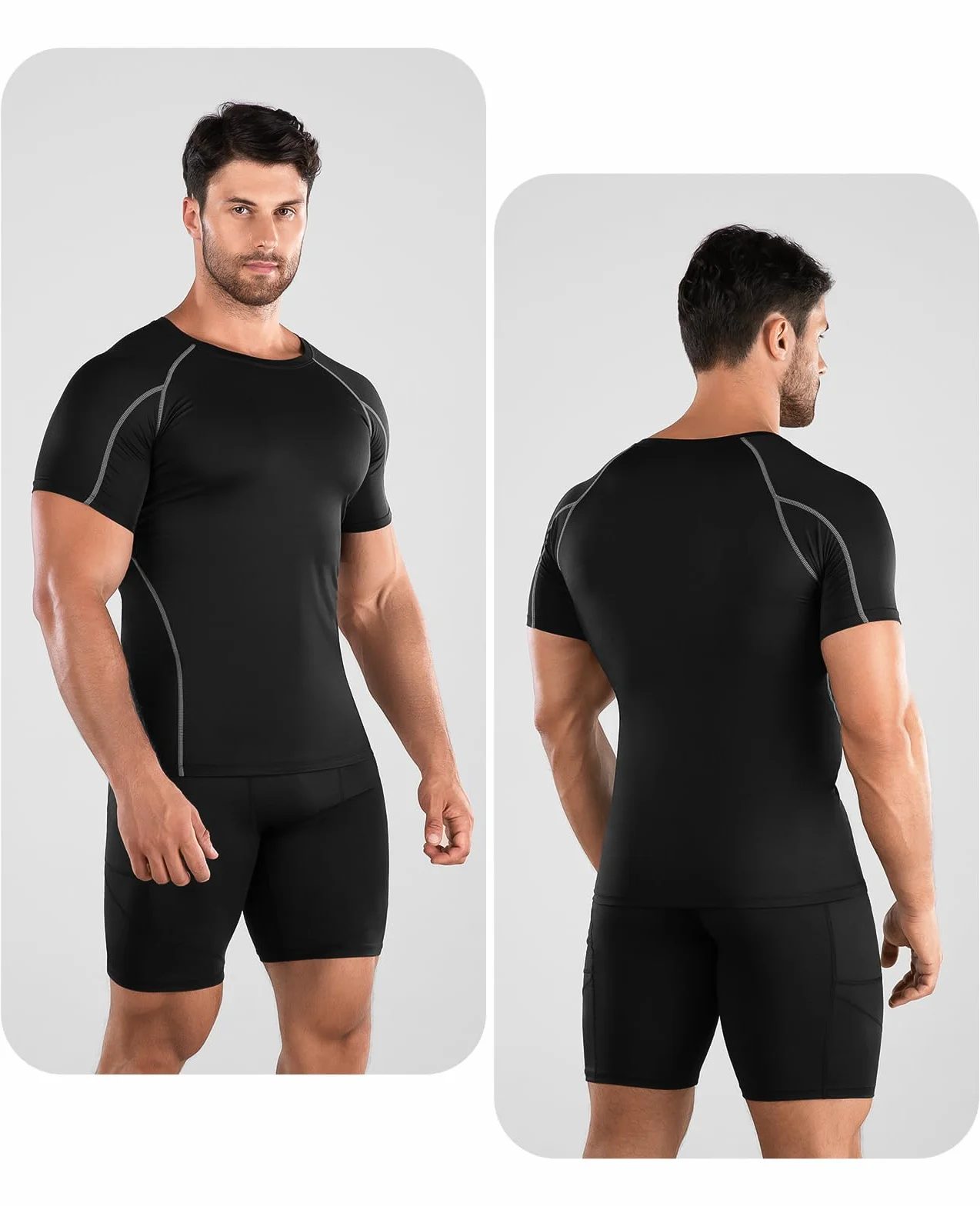 Niksa 2 Pezzi Fitness T-Shirt Maglia Compressione Uomo Maniche Corte Asciugatura Rapida Maglia da Sport per Corsa