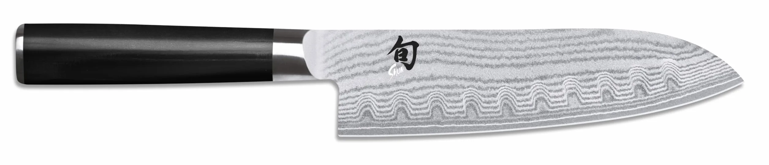 KAI Shun Classic Santoku 18 cm lunghezza lama con alveoli - Coltello damasco 32 strati nucleo VG MAX - 61 (±1) HRC - Manico in legno Pakka - Made in Japan - coltello da cucina giapponese forgiato