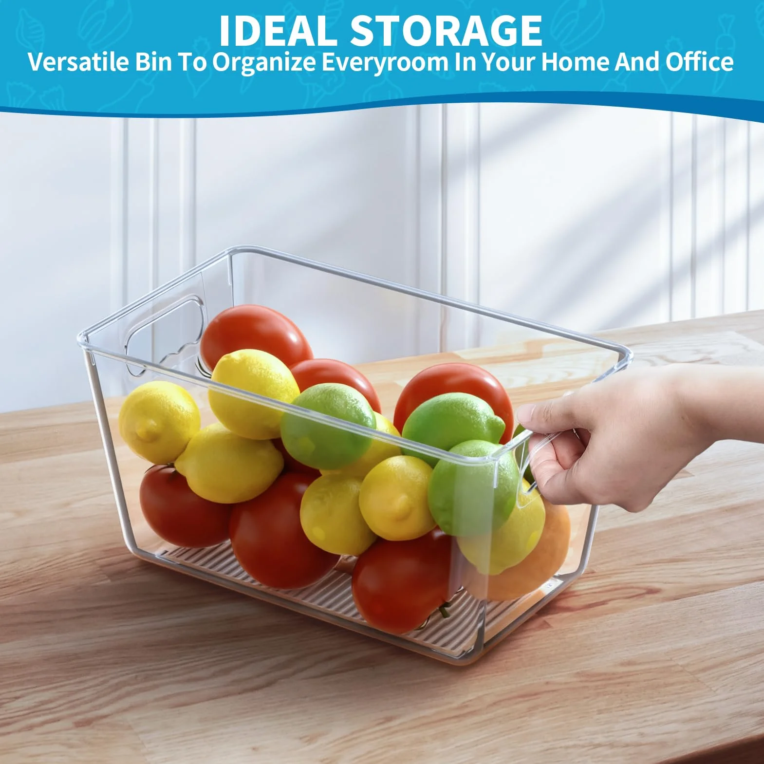 Contenitori trasparenti per dispensa, contenitori e contenitori in plastica con manico, organizer per armadietti, organizer per la casa, indispensabili per cucina, lavanderia, ufficio
