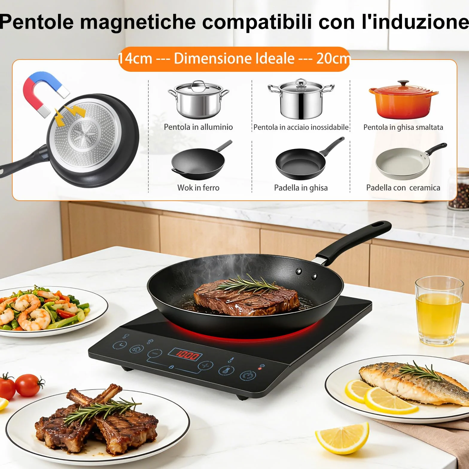 Aigostar Flame Piastra a Induzione Portatile 2000W Ultra Sottile 10 Livelli 60-240°C