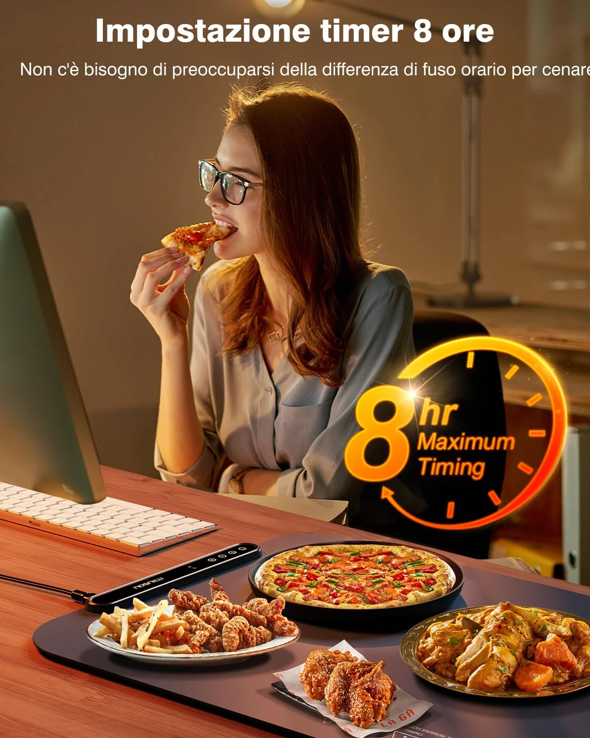 Piastra riscaldante elettrica in silicone per alimenti, 7 livelli temperatura, spegnimento automatico 1-8 ore