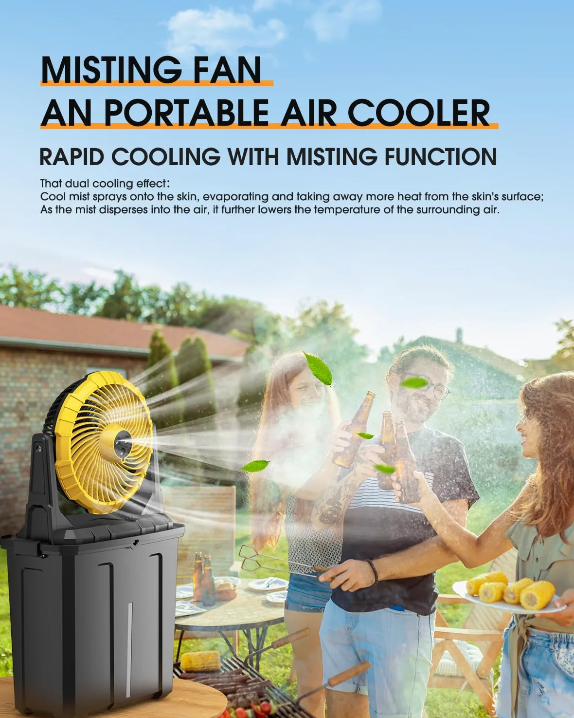 Ausic Ventilatore nebulizzatore portatile da 9 l, ventole per patio, campeggio, spiaggia, golf, ecc., 30000 mAh USB ricaricabile a batteria, ventola di raffreddamento ad acqua da pavimento, 3 forti