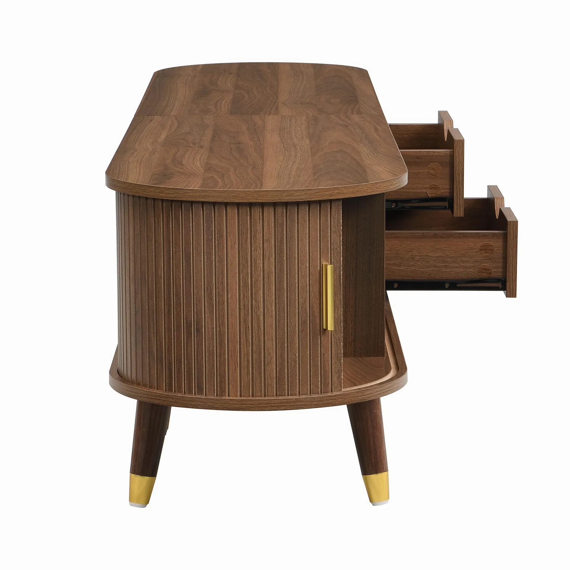 SACOOL Mobile TV stile rustico, 175 cm, con porta scorrevole in rattan, effetto noce e molto spazio di archiviazione, tavolo per TV in MDF con scomparti aperti, cassetti e armadietto, design naturale