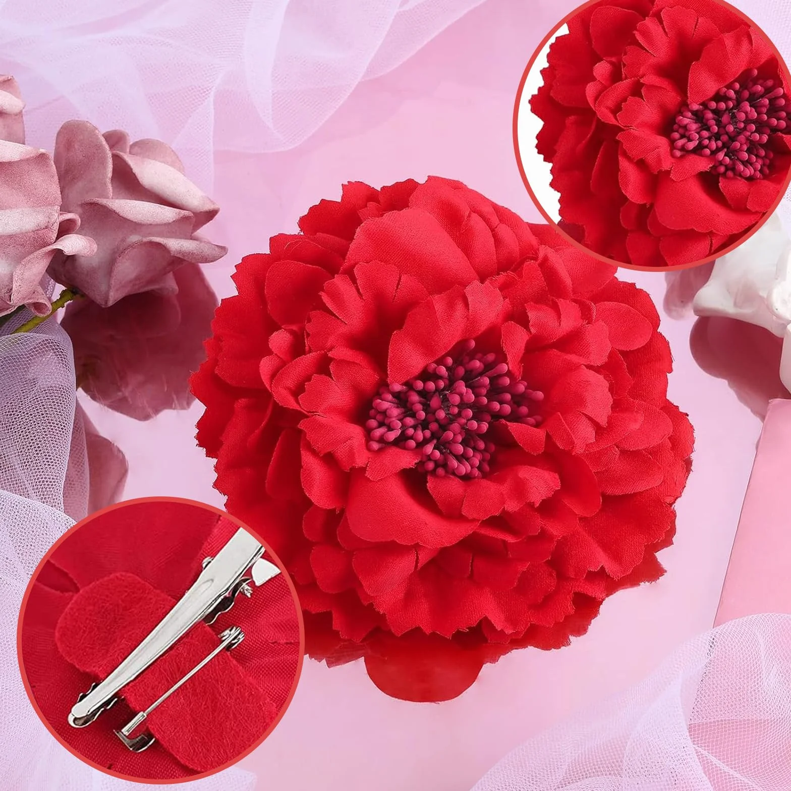 Fiore Spilla Testa Ornamento, Sposa Donne, Rosa Fiore Accessori per Capelli, Clip di Capelli da Sposa, Ballerina di Flamenco, Flamenco Vestito