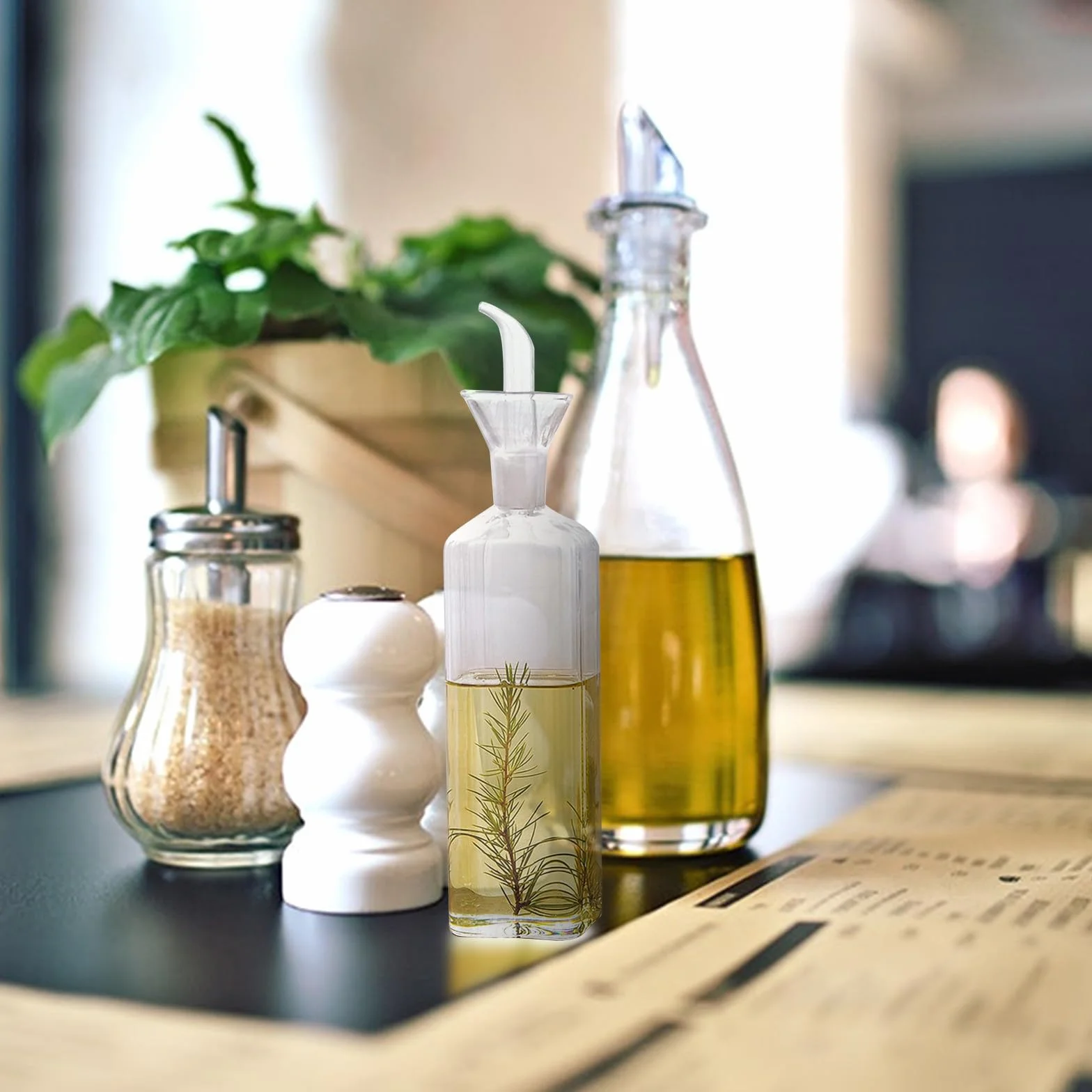 SHINEOFI Distributore Olio e Aceto Vetro Borosilicato Satinato 1 Litro Beccuccio Dosatore