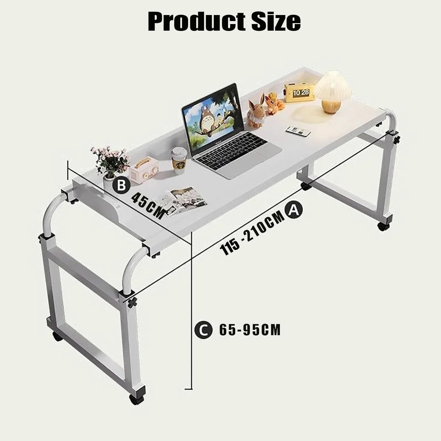 Tavolini Sopraletto, Comodino Regolabile con Ruote Rolling Laptop Desk Overbed Table con Ruote per(Color:Nero)