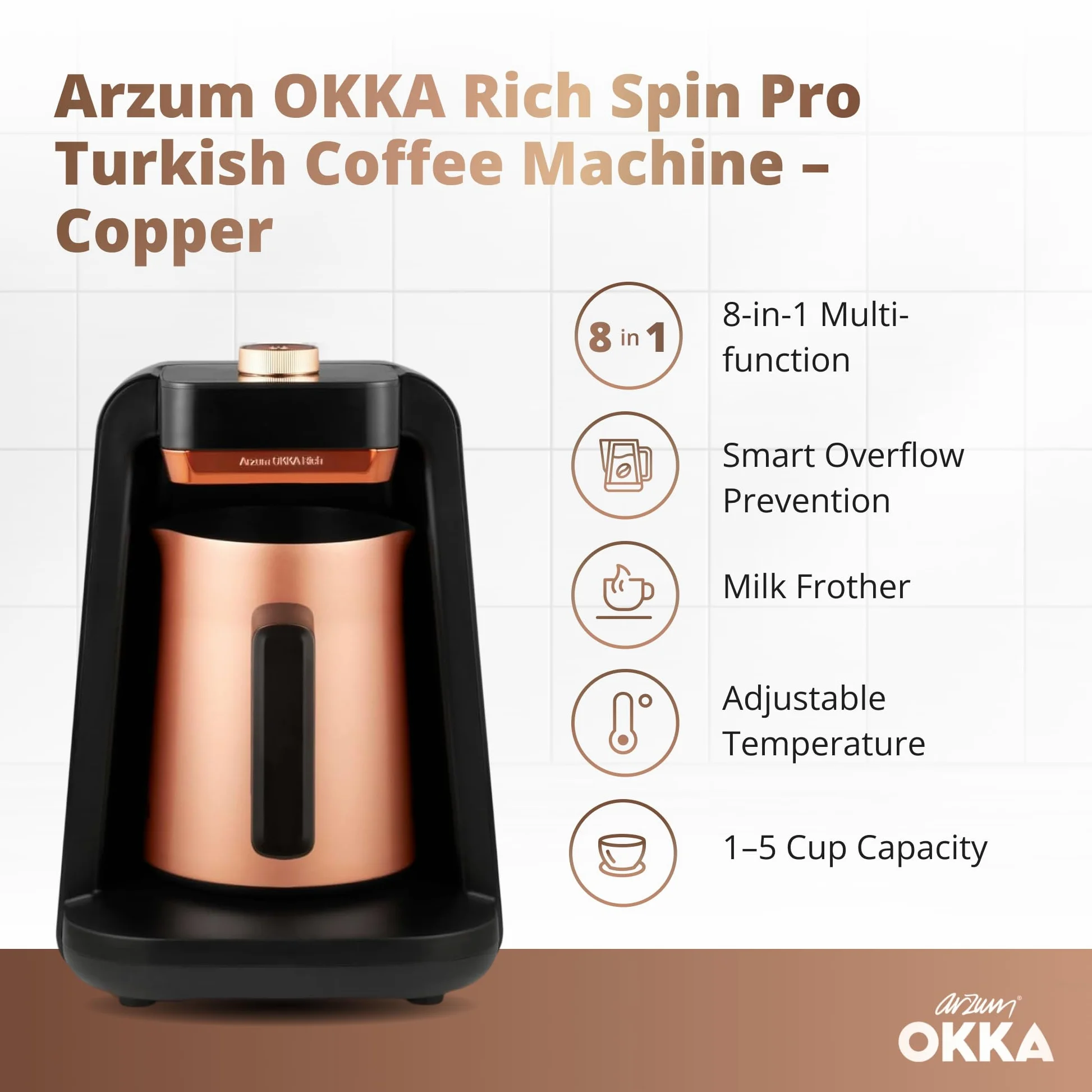 Arzum OKKA RICH SPIN PRO TURKISH COFFEE MACHINE COPPER