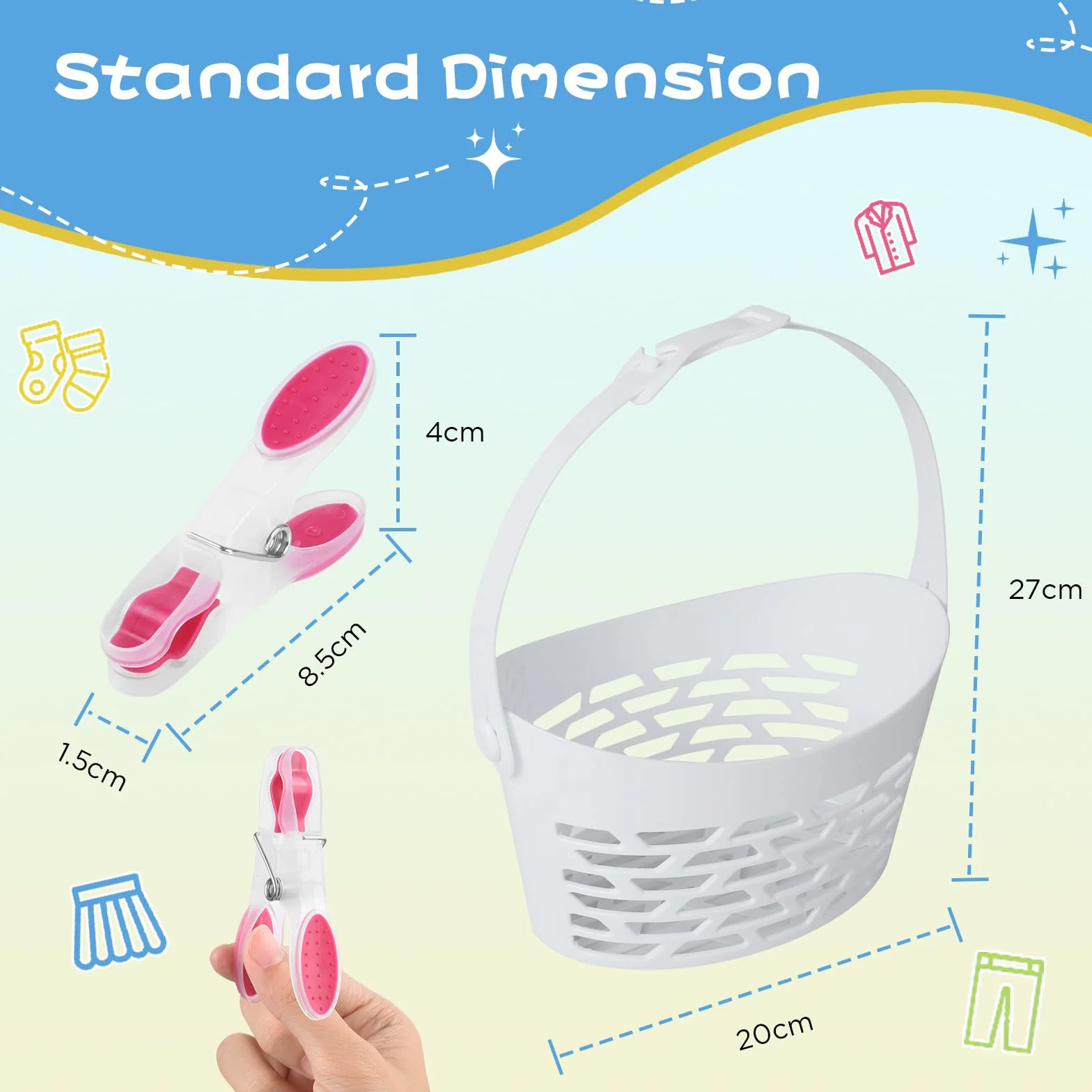 AiQInu 40 Pezzi Mollette per Bucato con Cestino, Plastica Clothes Pegs con Silicone Antiscivolo, Molletta Multicolore Non Lascia Segni per Biancheria Intima Pantaloni T Shirts Calze