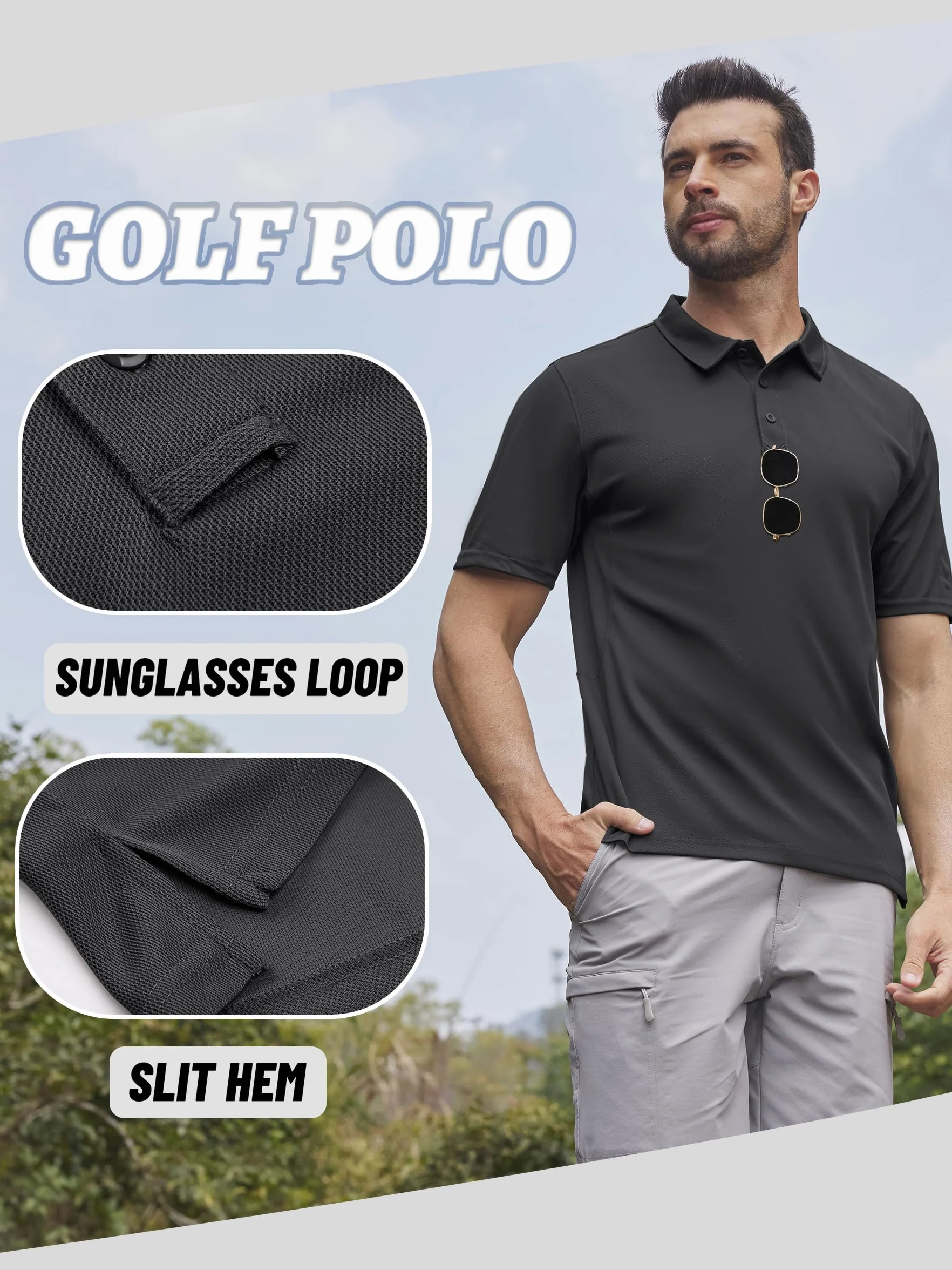 KEFITEVD Polo Shirts Uomo Manica Corta Golf Tshirts Asciugatura Rapida Army Tshirt Sport Outdoor Polo con Portaocchiali Leggera T-Shirt Estiva